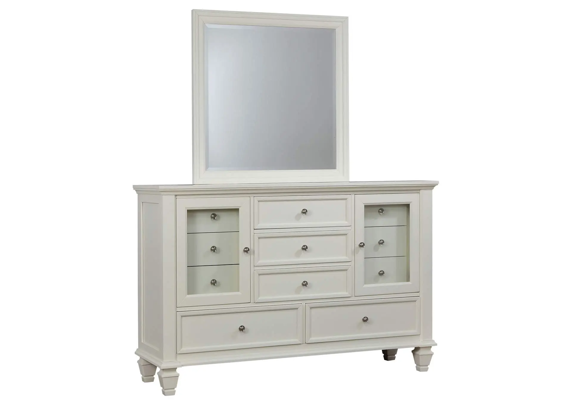 Sandy Beach 11-drawer Dresser with Mirror Cream White