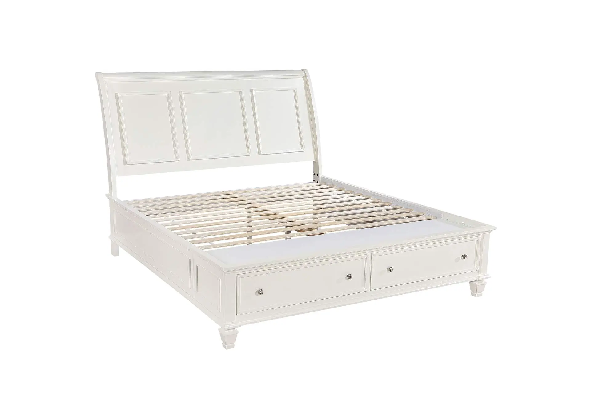 Sandy Beach Wood Eastern King Storage Panel Bed Cream White