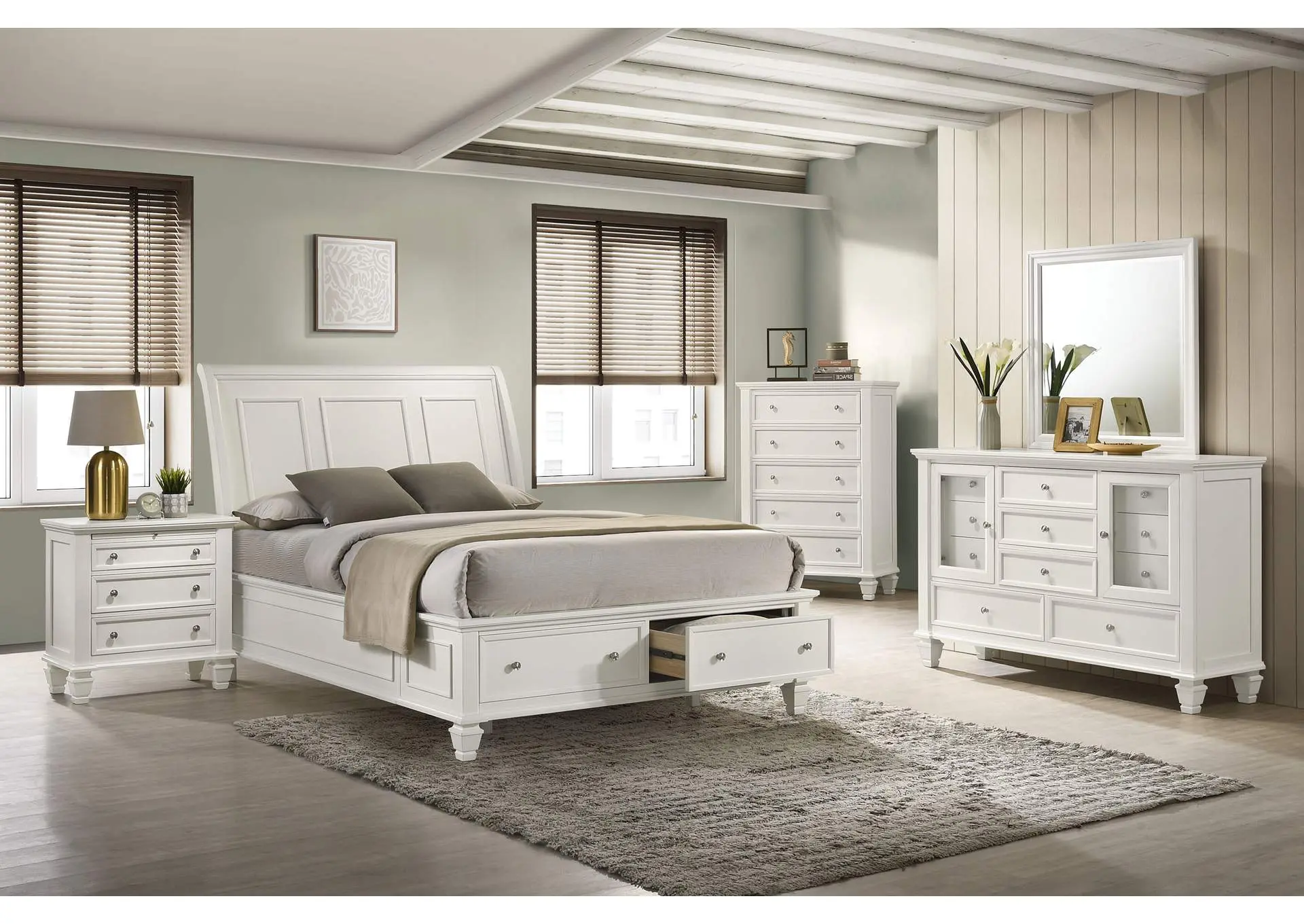 Sandy Beach 5-piece Queen Bedroom Set Cream White