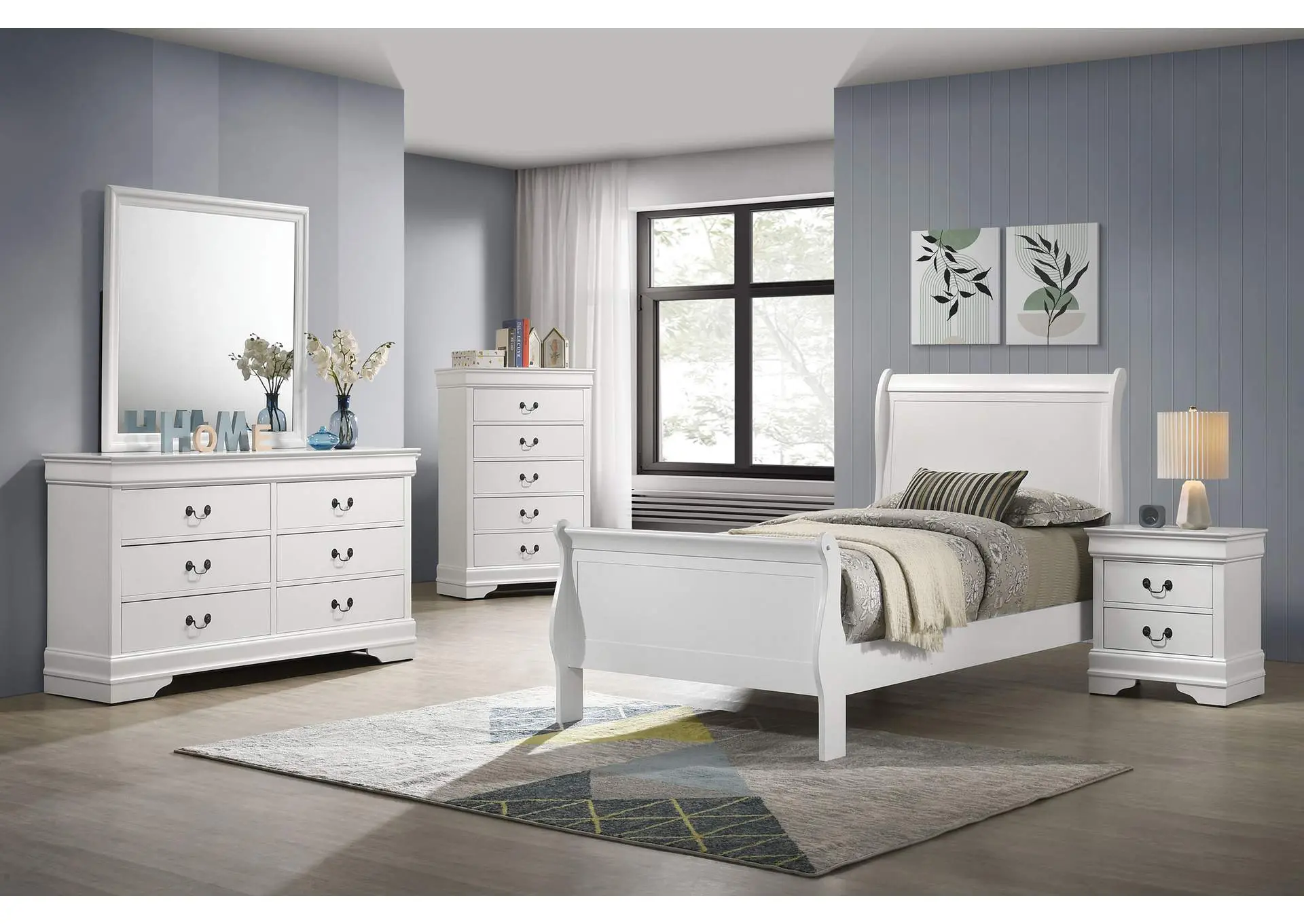 Louis Philippe 5-piece Twin Bedroom Set White