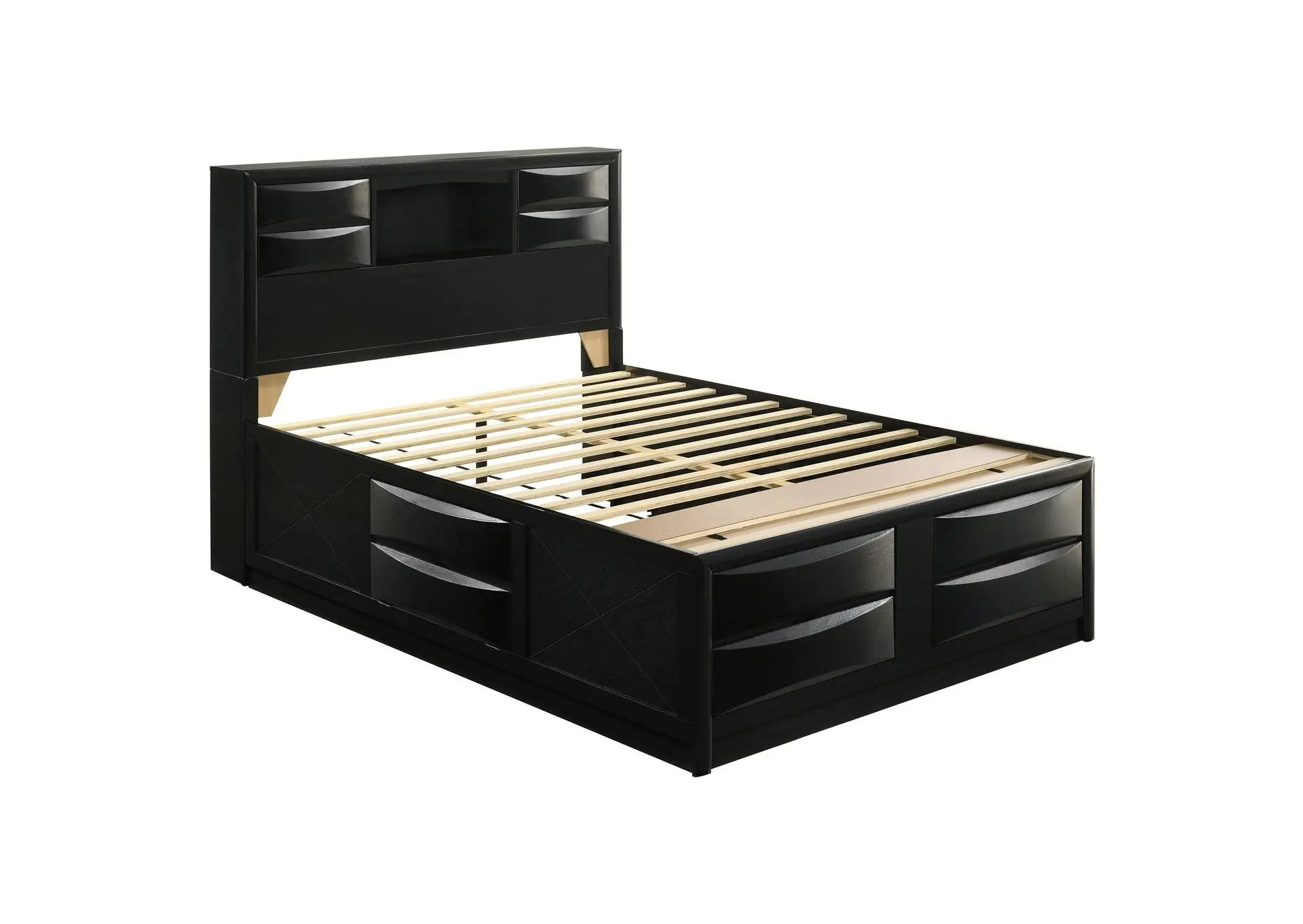 Briana Wood Queen Storage Bookcase Bed Black