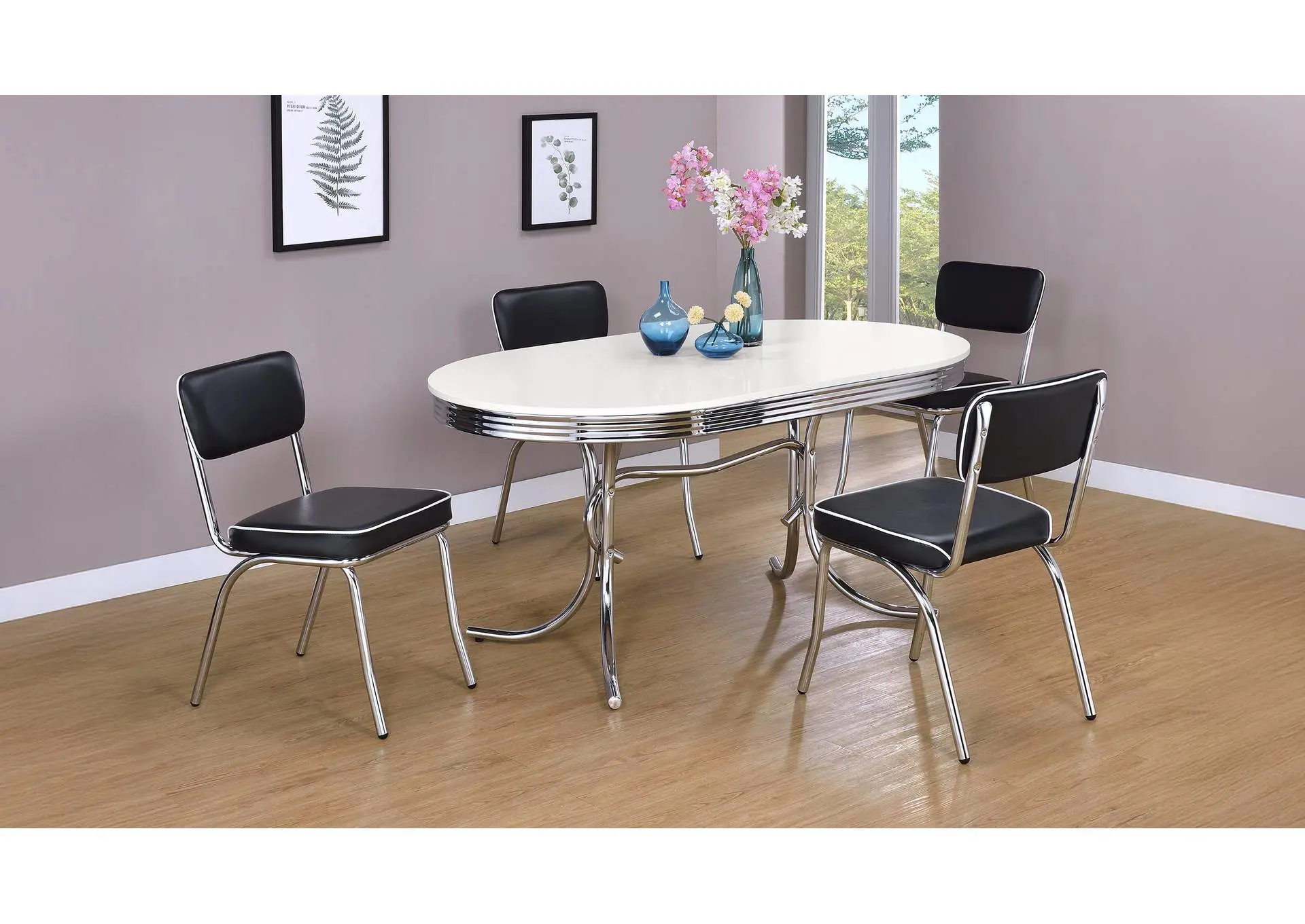 Retro 5-piece Oval Dining Table Set White and Black