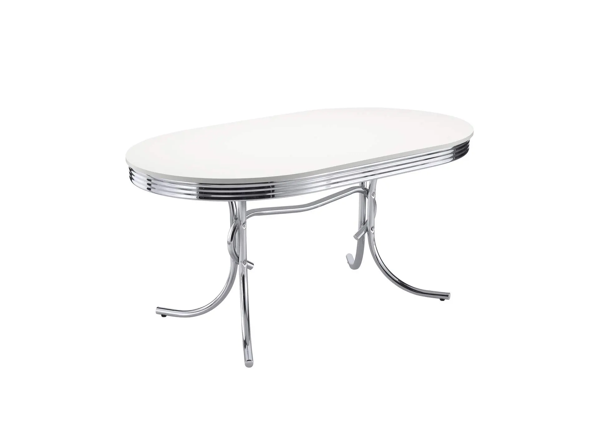 Retro Oval 60-inch Wood Top Dining Table White and Chrome