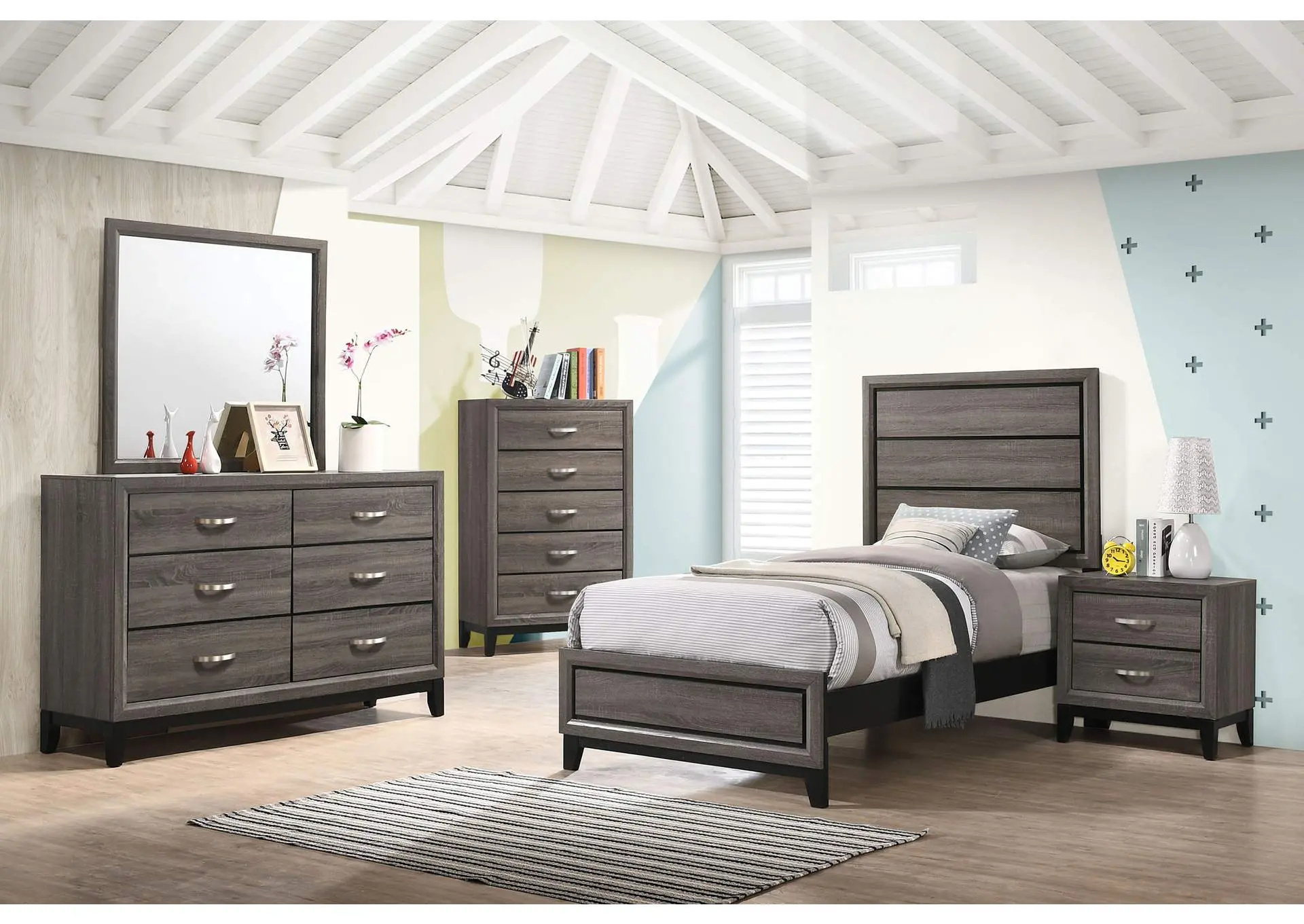Watson Five-piece Twin Bedroom Set Grey Oak