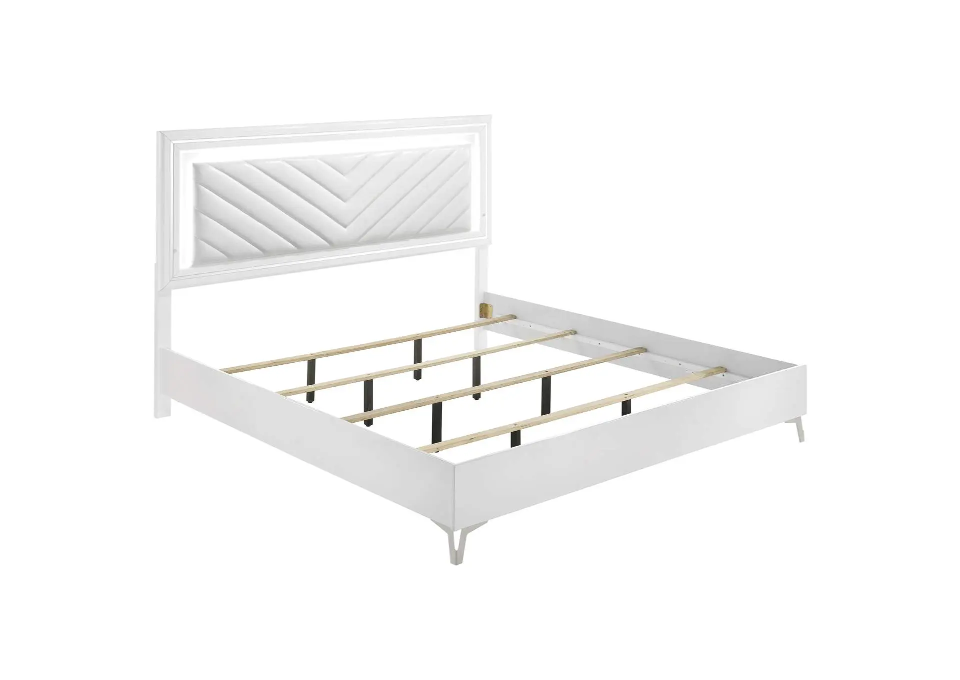 Cassia Eastern King LED Panel Bed White High Gloss