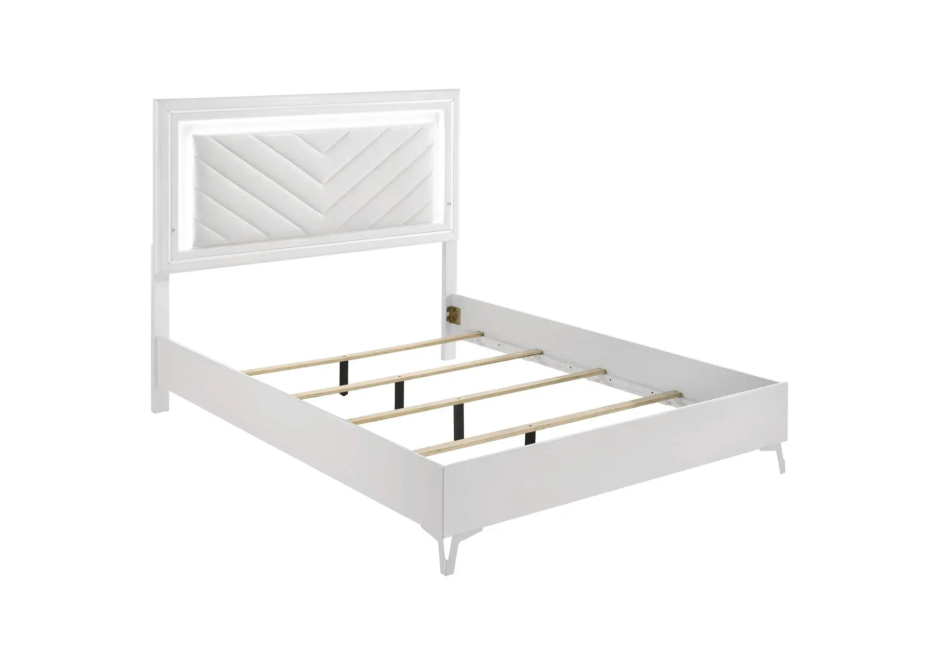 Cassia Queen LED Panel Bed White High Gloss