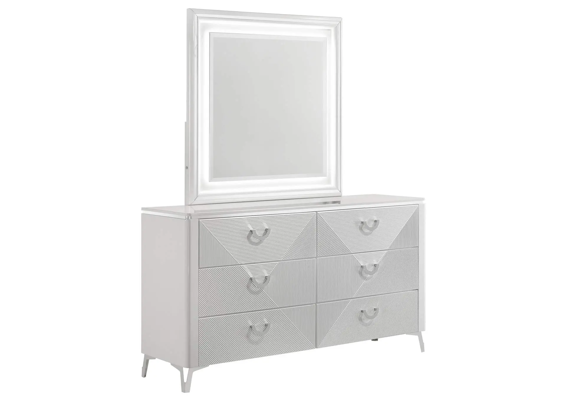 Cassia 6-drawer Dresser Cabinet with Mirror White High Gloss