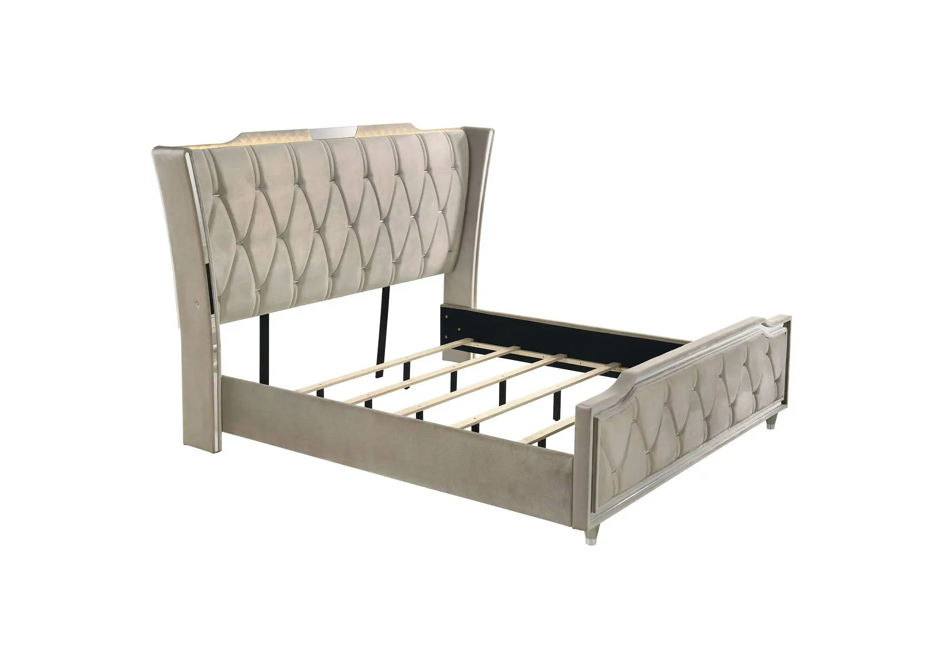 Lorient Eastern King LED Upholstered Bed Ivory and Camel