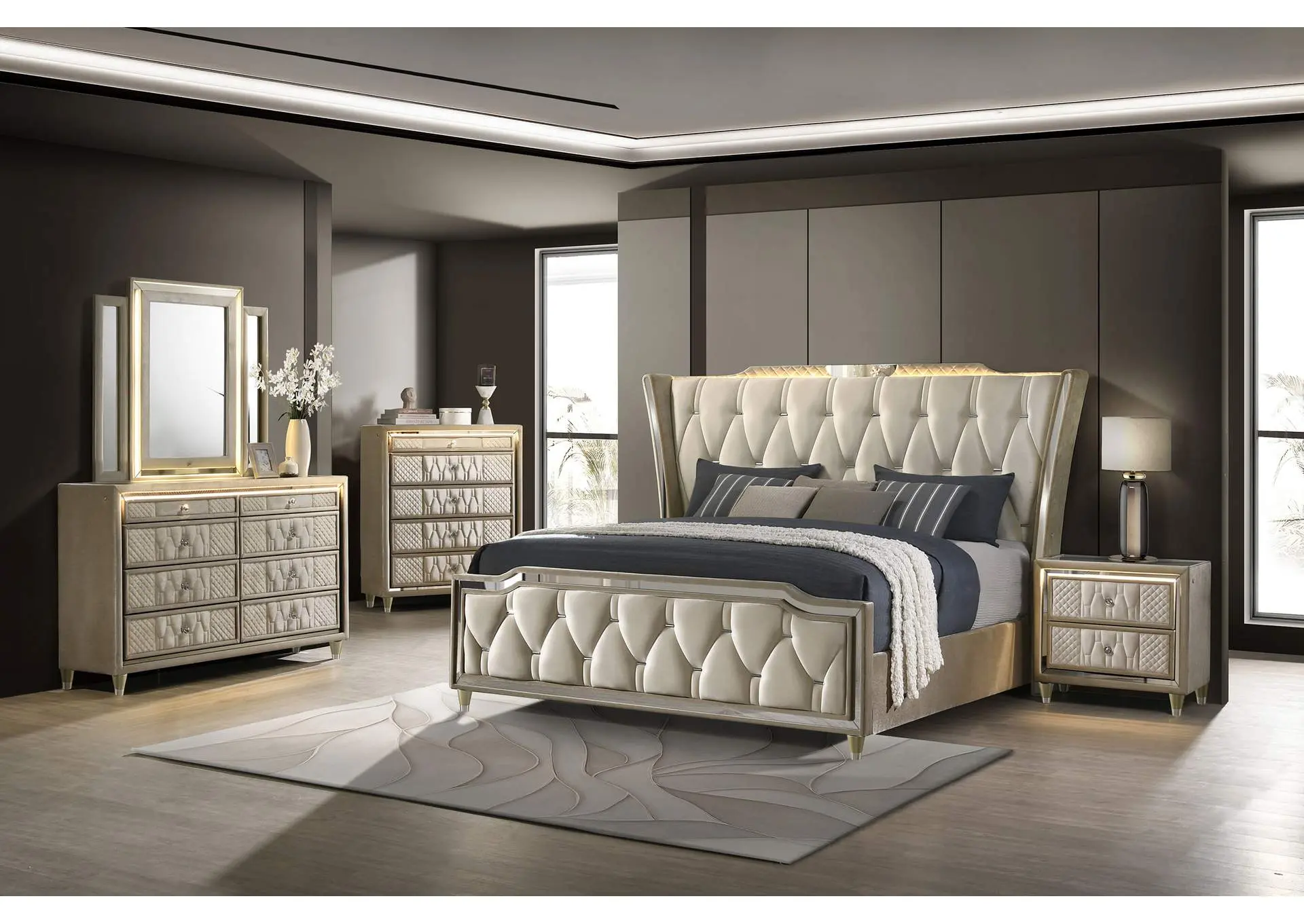 Lorient 5-piece California King Bedroom Set Ivory and Camel