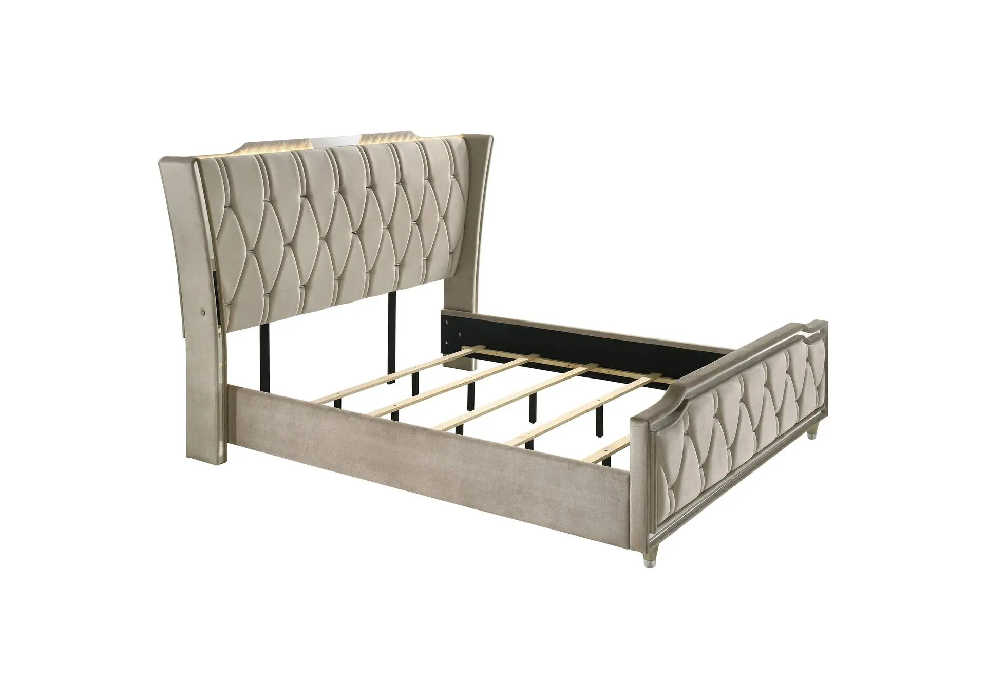 Lorient California King LED Upholstered Bed Ivory and Camel