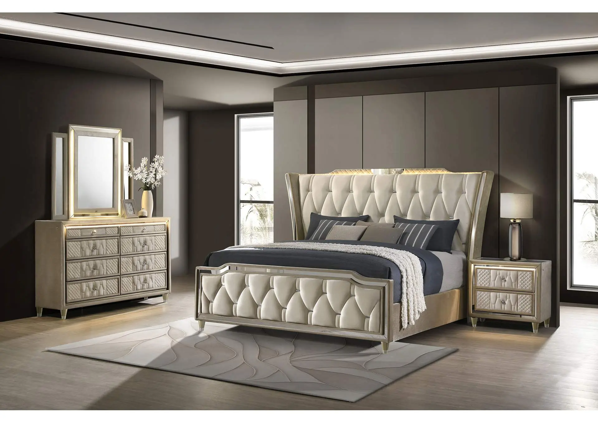 Lorient 4-piece Queen Bedroom Set Ivory and Camel