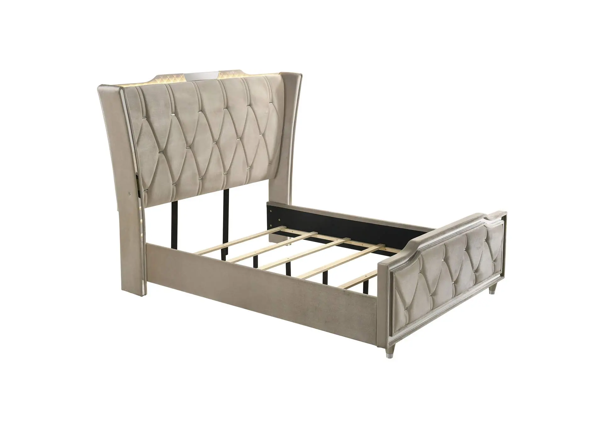 Lorient Queen LED Upholstered Wingback Bed Ivory and Camel
