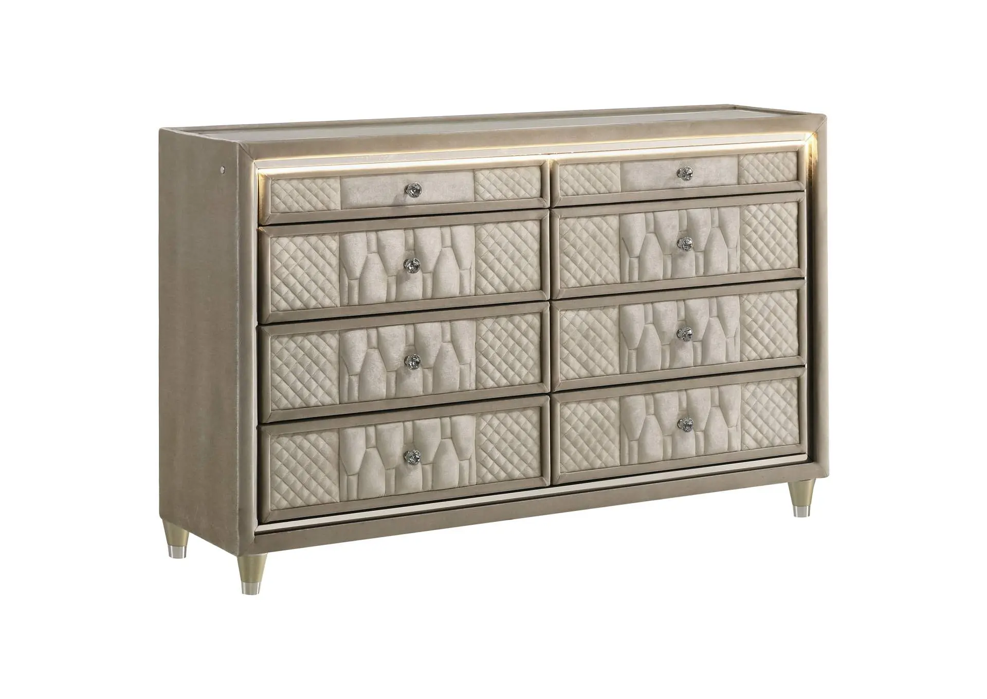 Lorient 8-drawer LED Bedroom Dresser Cabinet Ivory and Camel