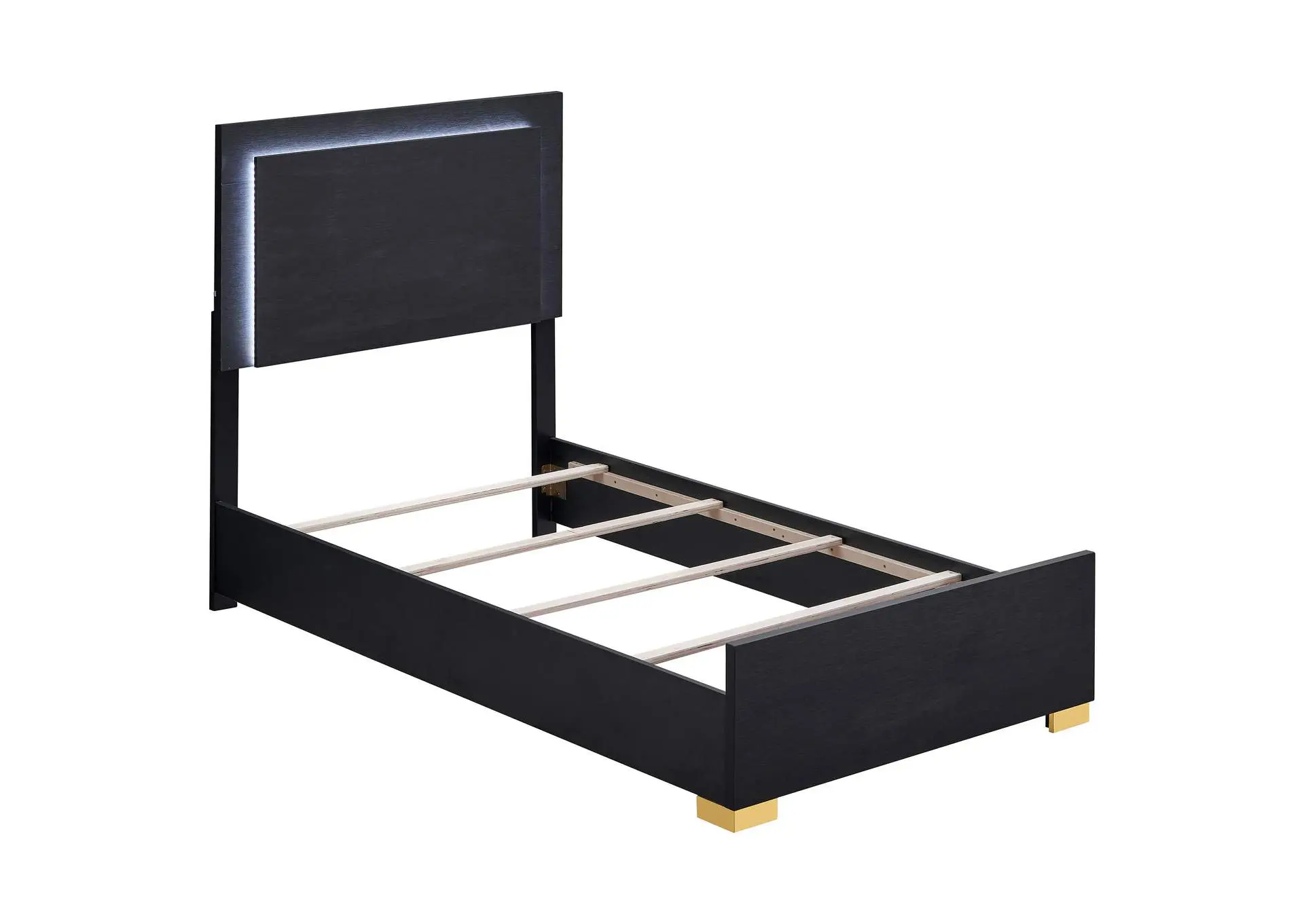 Marceline Wood Twin LED Panel Bed Black