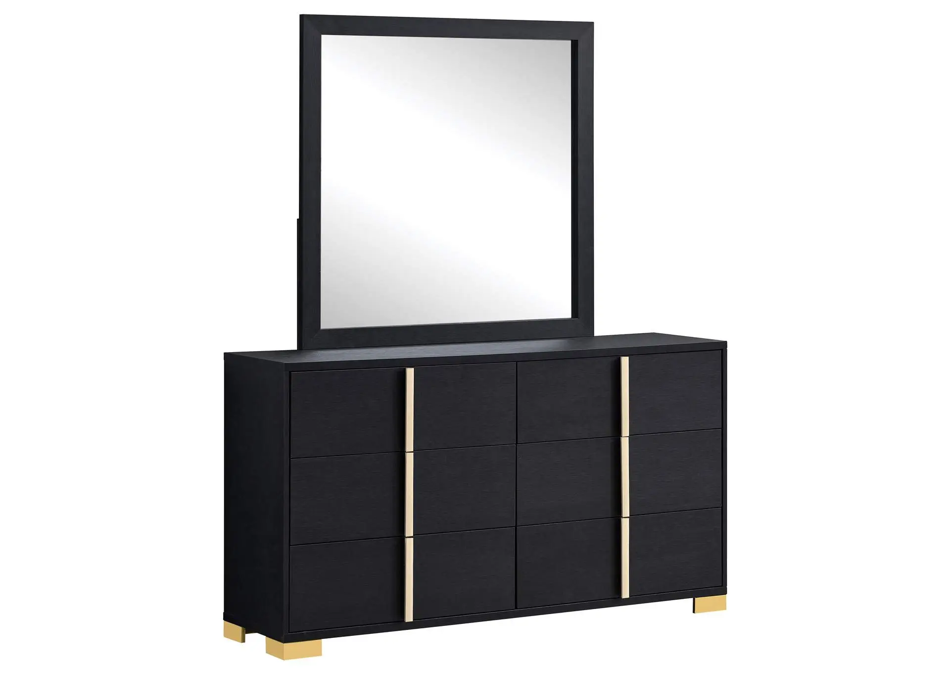 Marceline 6-drawer Dresser with Mirror Black