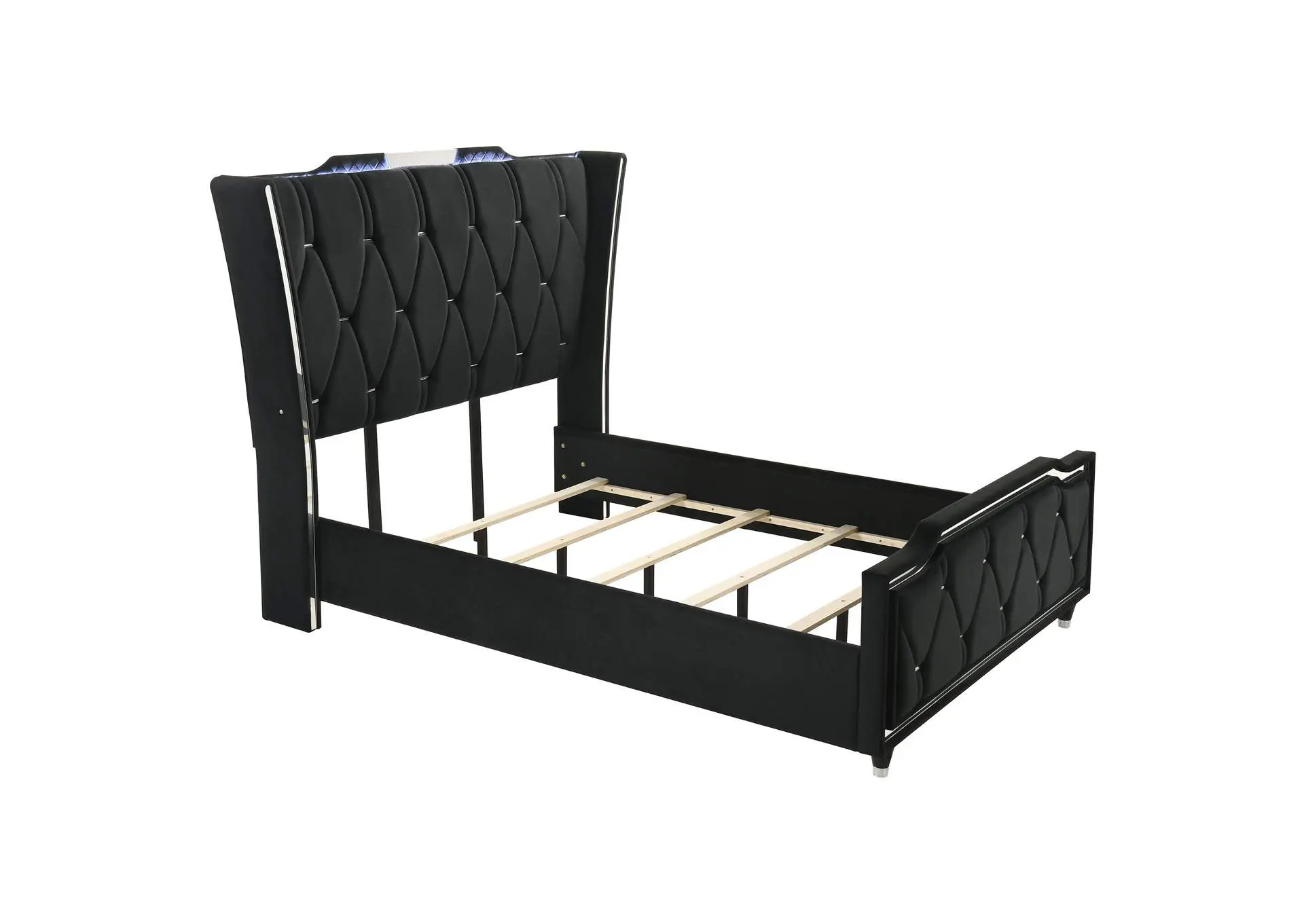 Lorient Queen LED Upholstered Wingback Bed Black