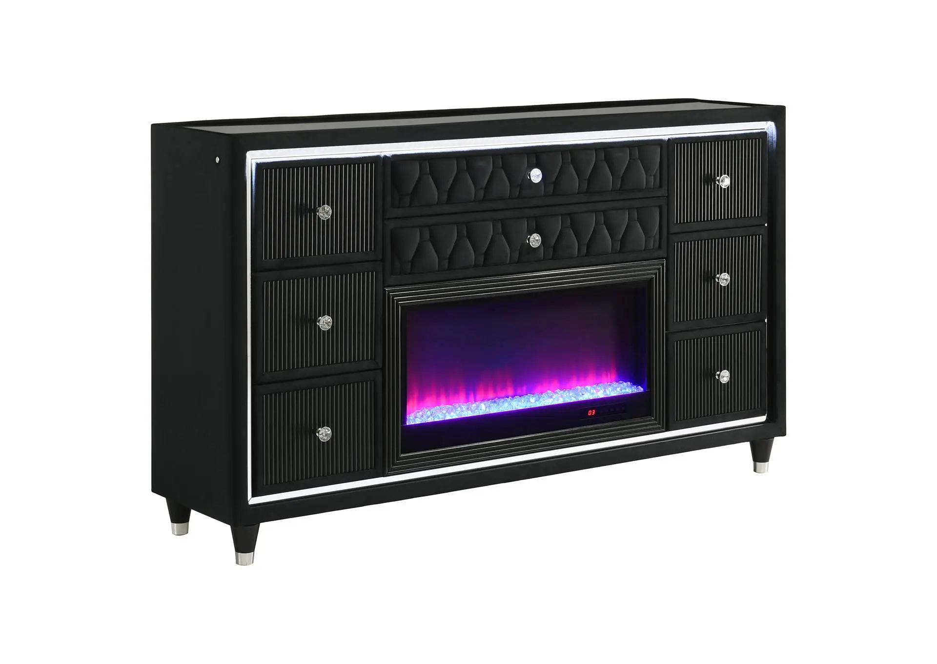 Lorient 8-drawer LED Bedroom Flame Box Dresser Black