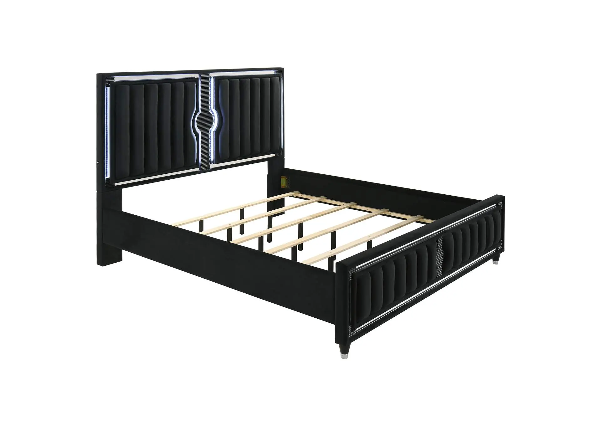 Ravenne Velvet Upholstered Eastern King LED Panel Bed Black