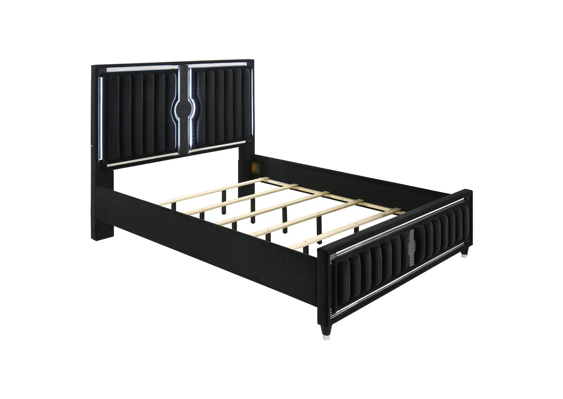 Ravenne Velvet Upholstered California King LED Panel Bed Black