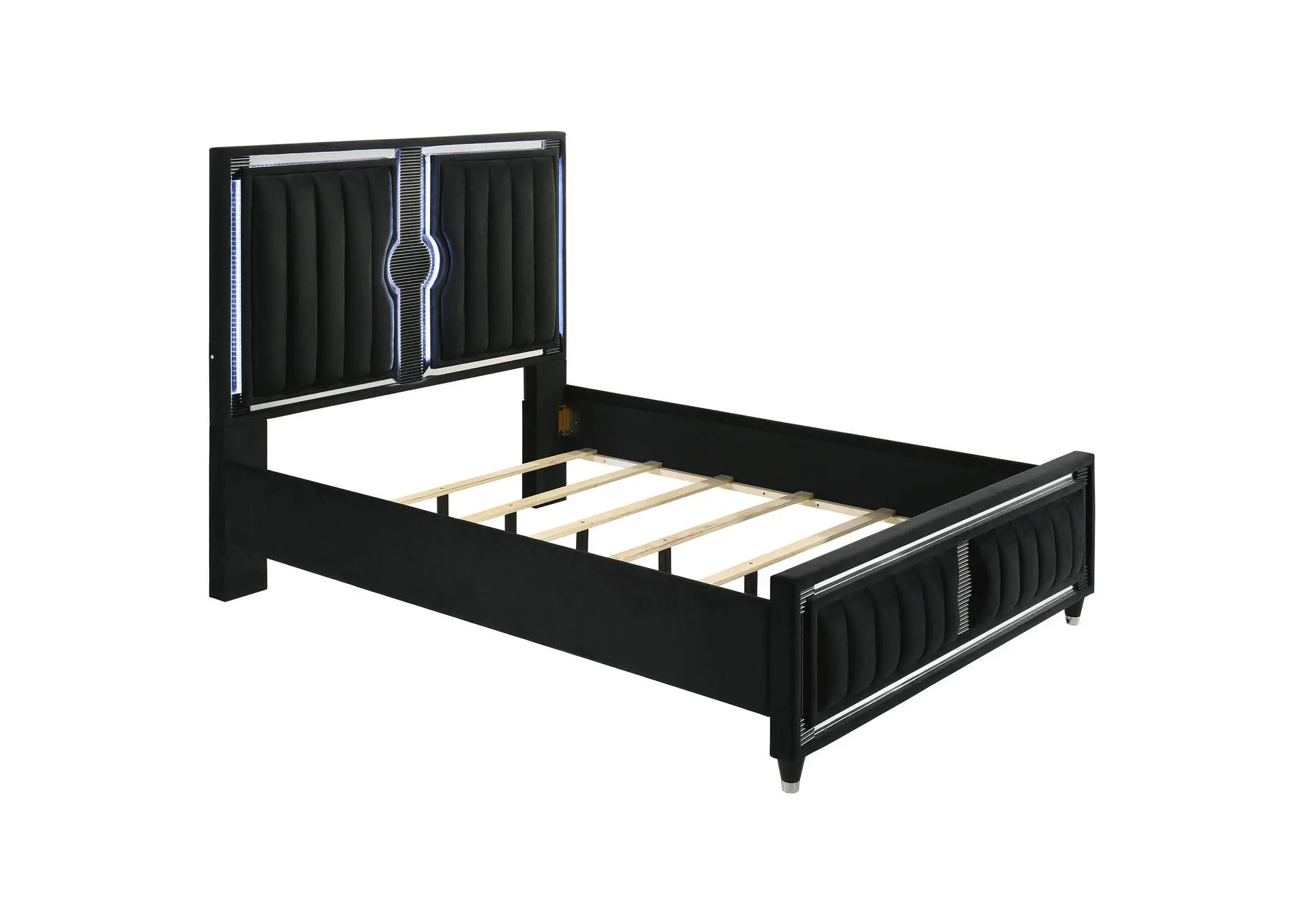 Ravenne Velvet Upholstered Queen LED Panel Bed Black