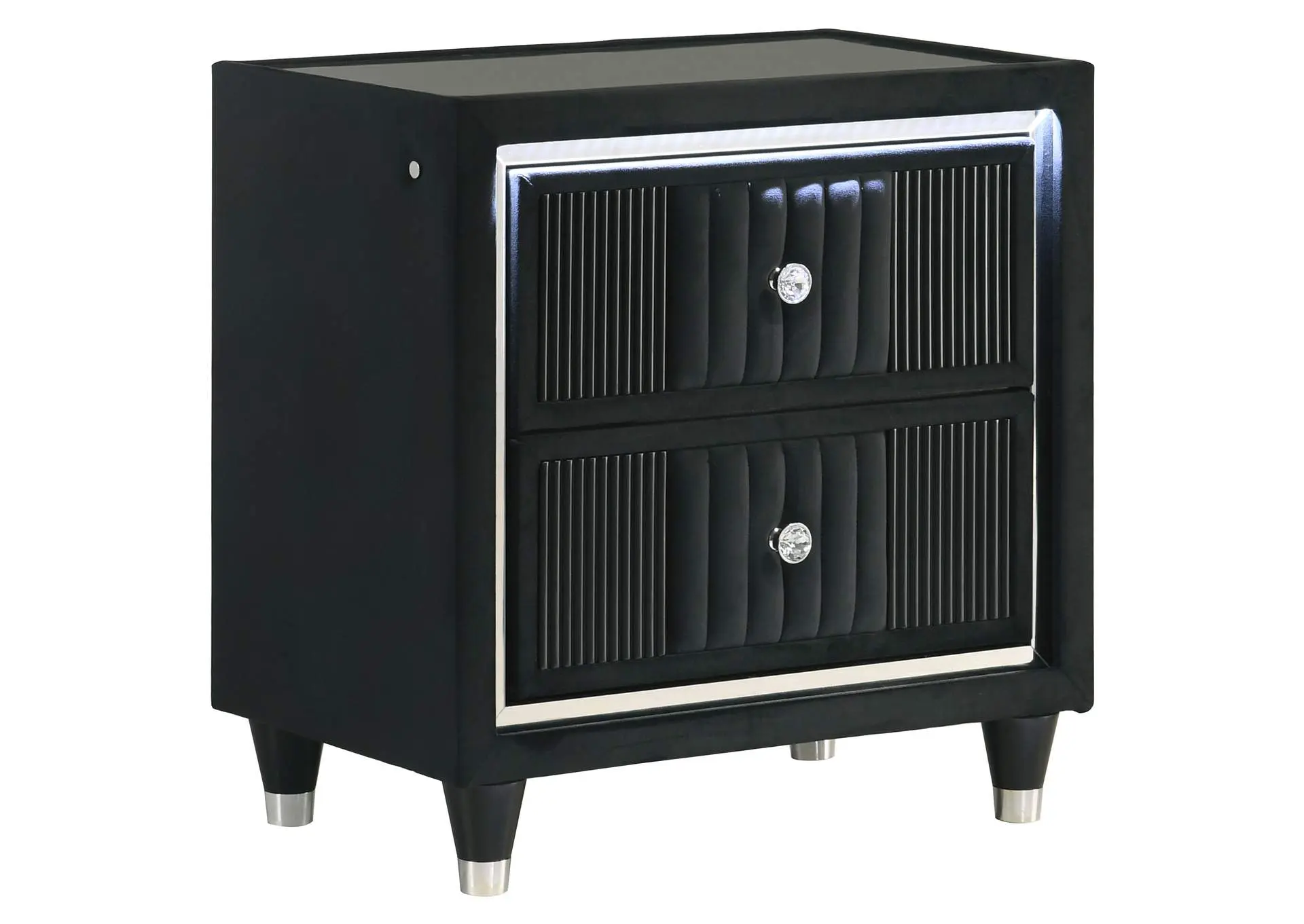 Ravenne 2-drawer Velvet Upholstered LED Nightstand with USB Black