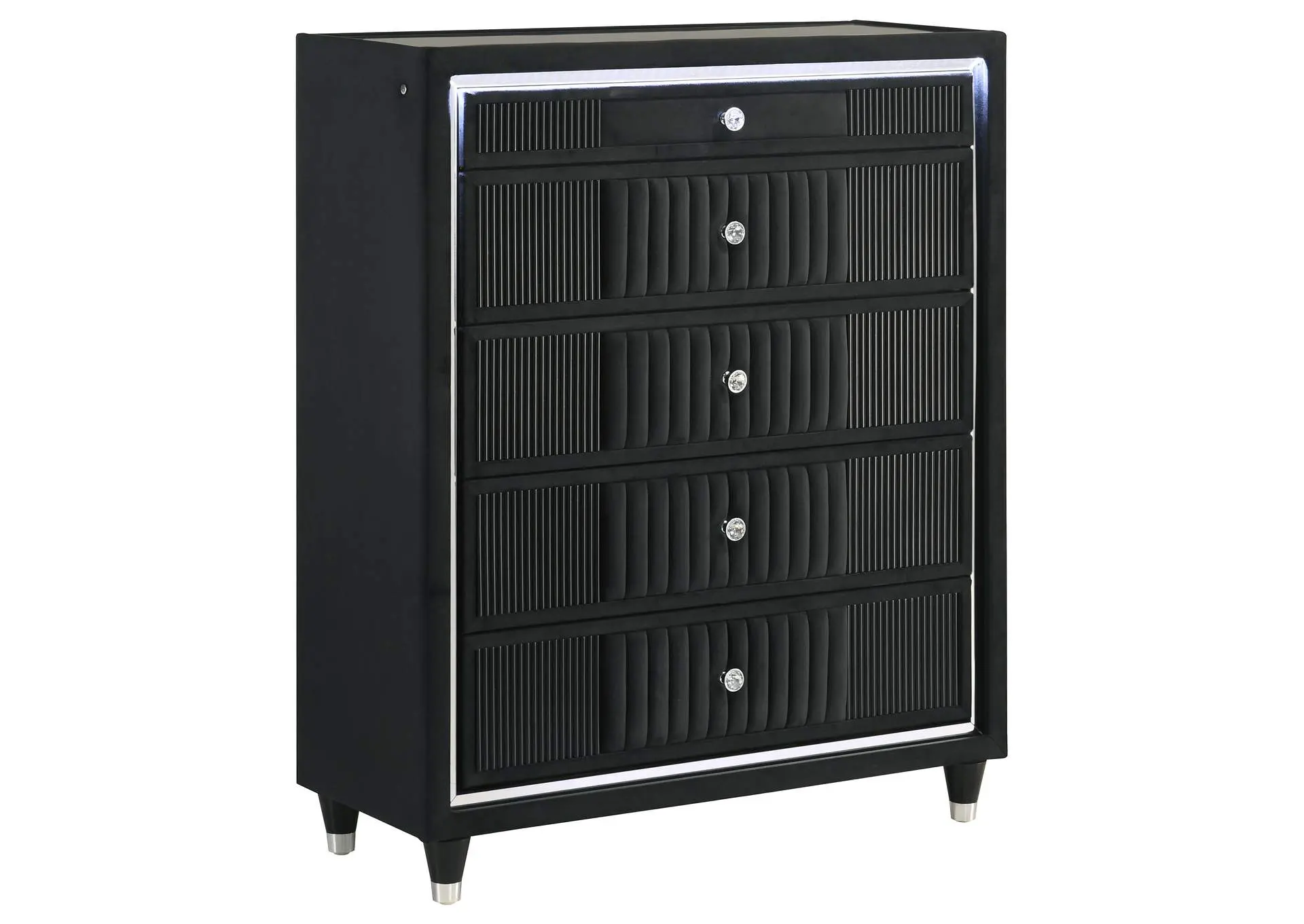 Ravenne 5-drawer Velvet Upholstered LED Chest of Drawers Black