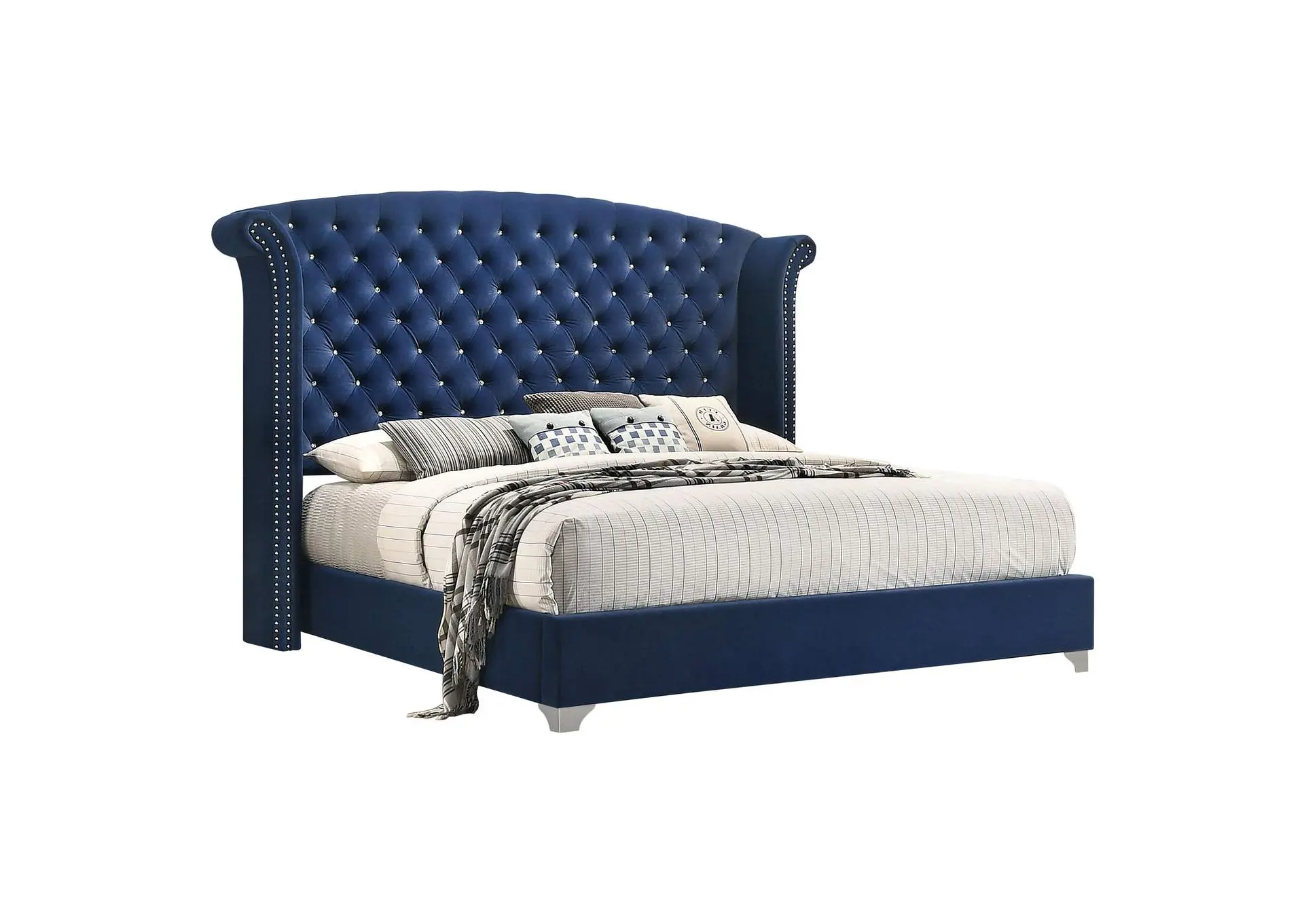 Melody Upholstered Queen Wingback Bed Pacific Blue