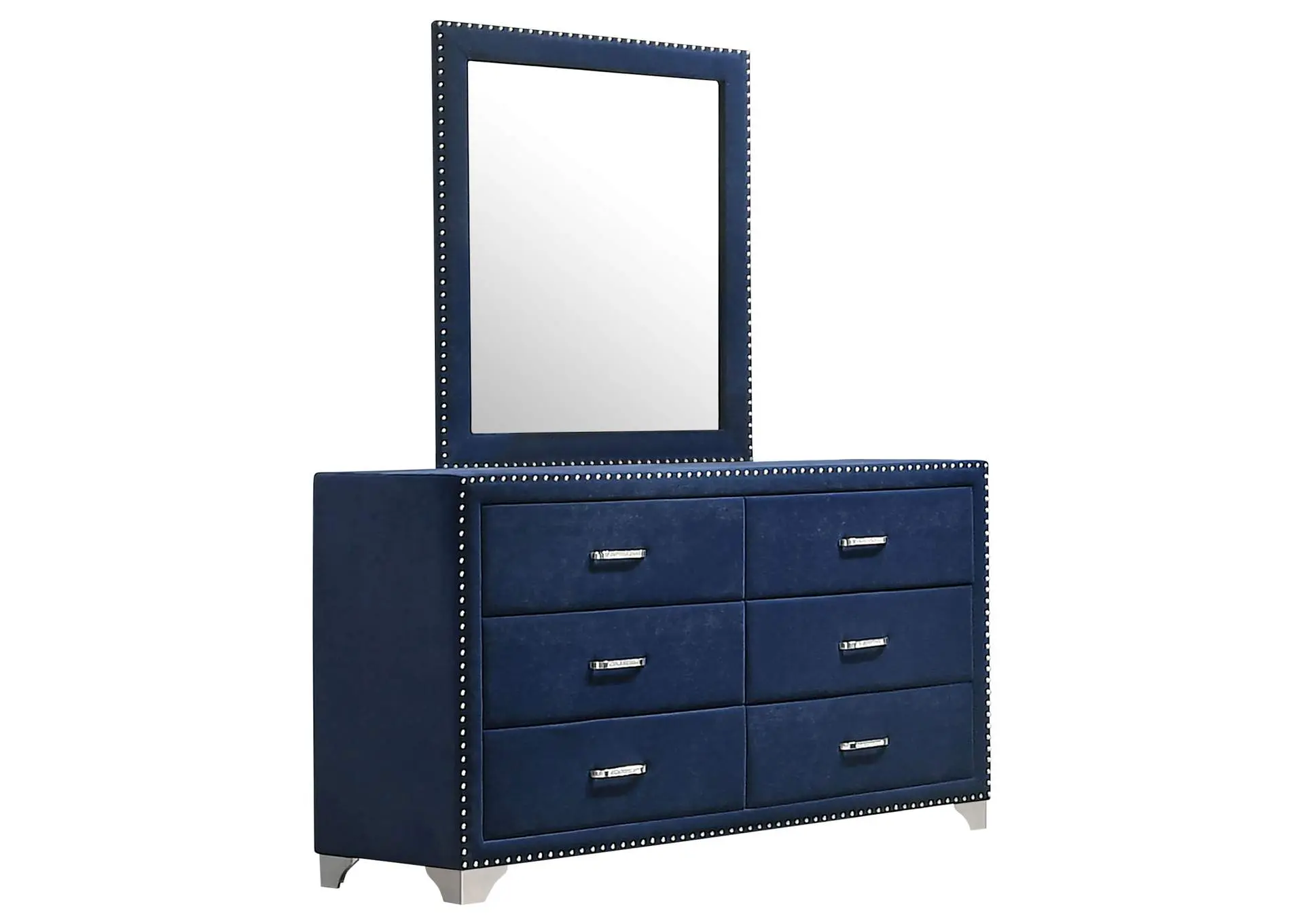 Melody 6-drawer Upholstered Dresser with Mirror Pacific Blue