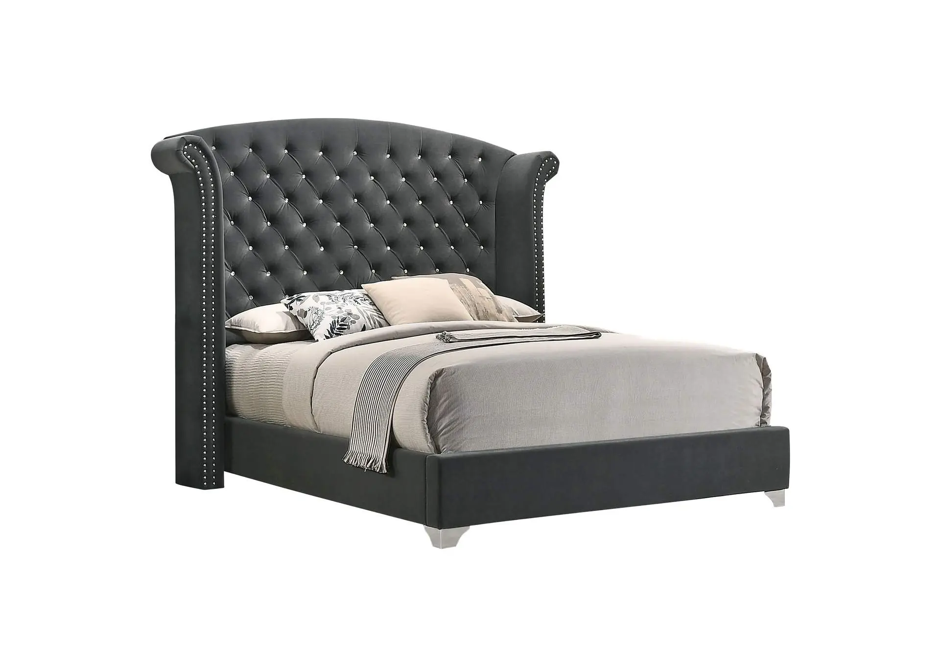 Melody Upholstered California King Wingback Bed Grey
