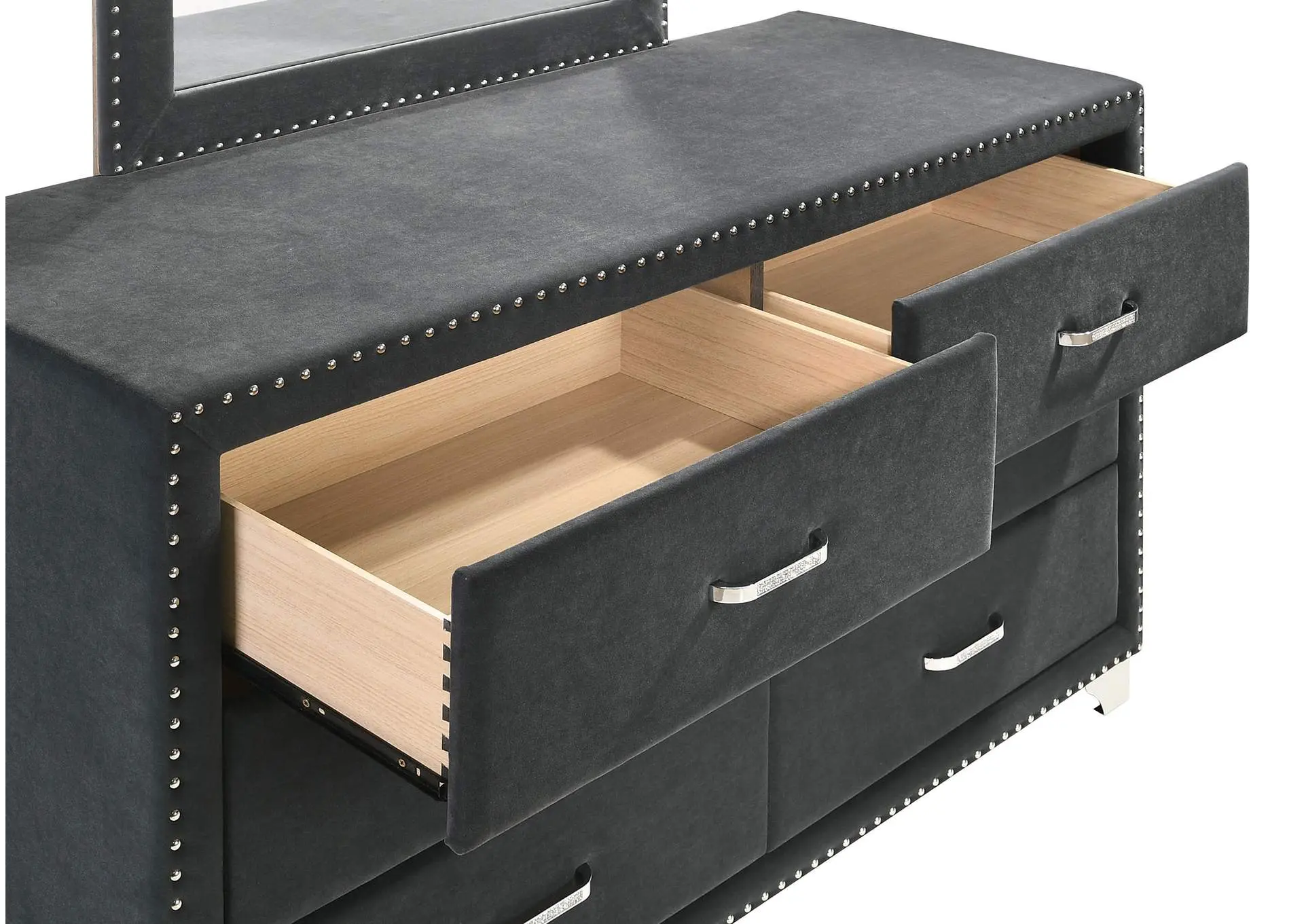 Melody 6-drawer Upholstered Dresser with Mirror Grey — view 3