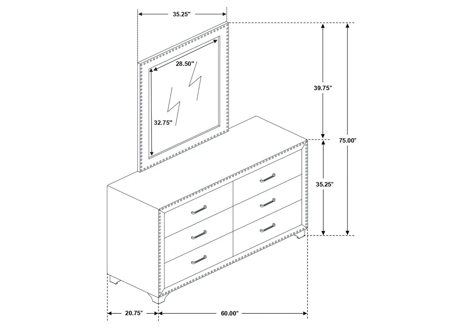 Melody 6-drawer Upholstered Dresser with Mirror Grey — view 5