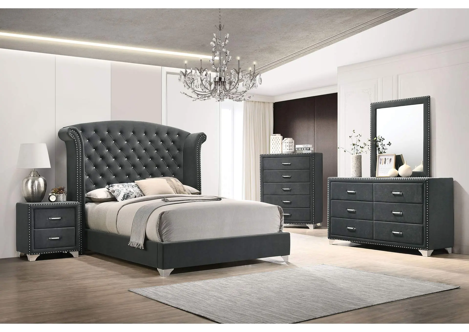 Melody 6-drawer Upholstered Dresser with Mirror Grey — view 6
