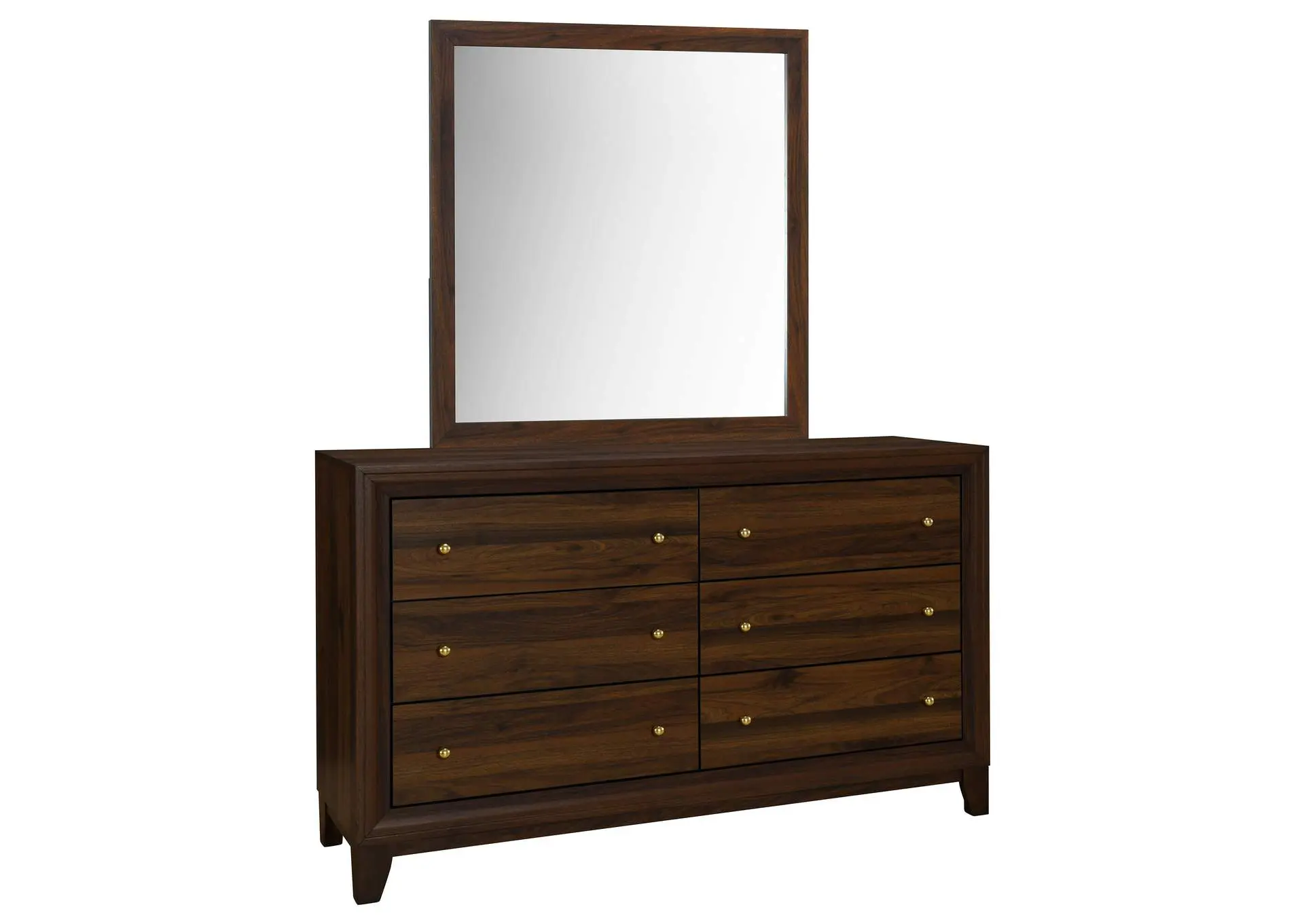 Welsley 6-drawer Dresser and Mirror Walnut