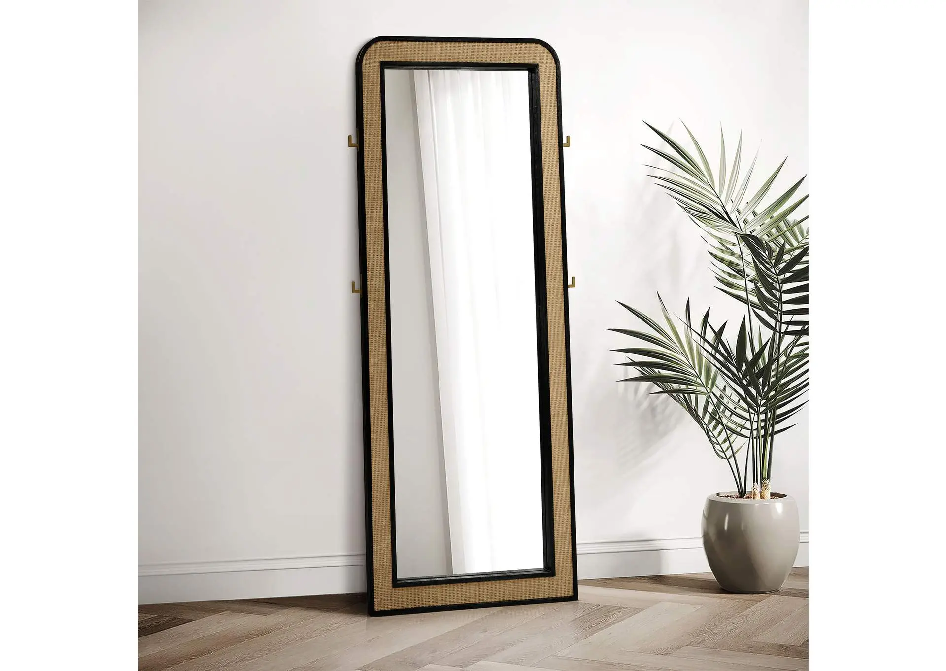 Arini Cane Weave Full Length Standing Floor Mirror Black