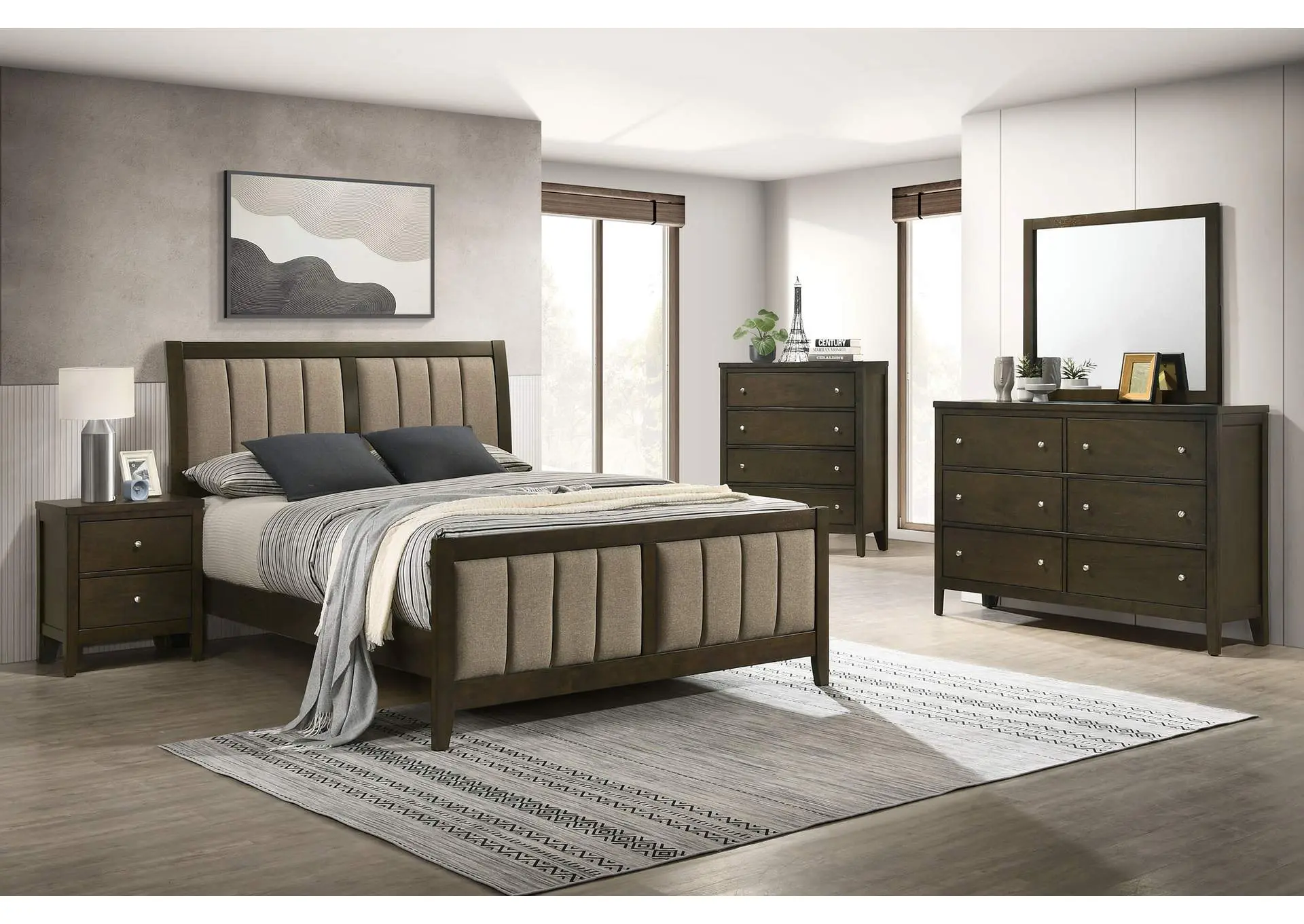 Wilkes 5-Piece Full Bedroom Set with Upholstered Bed Dark Cocoa