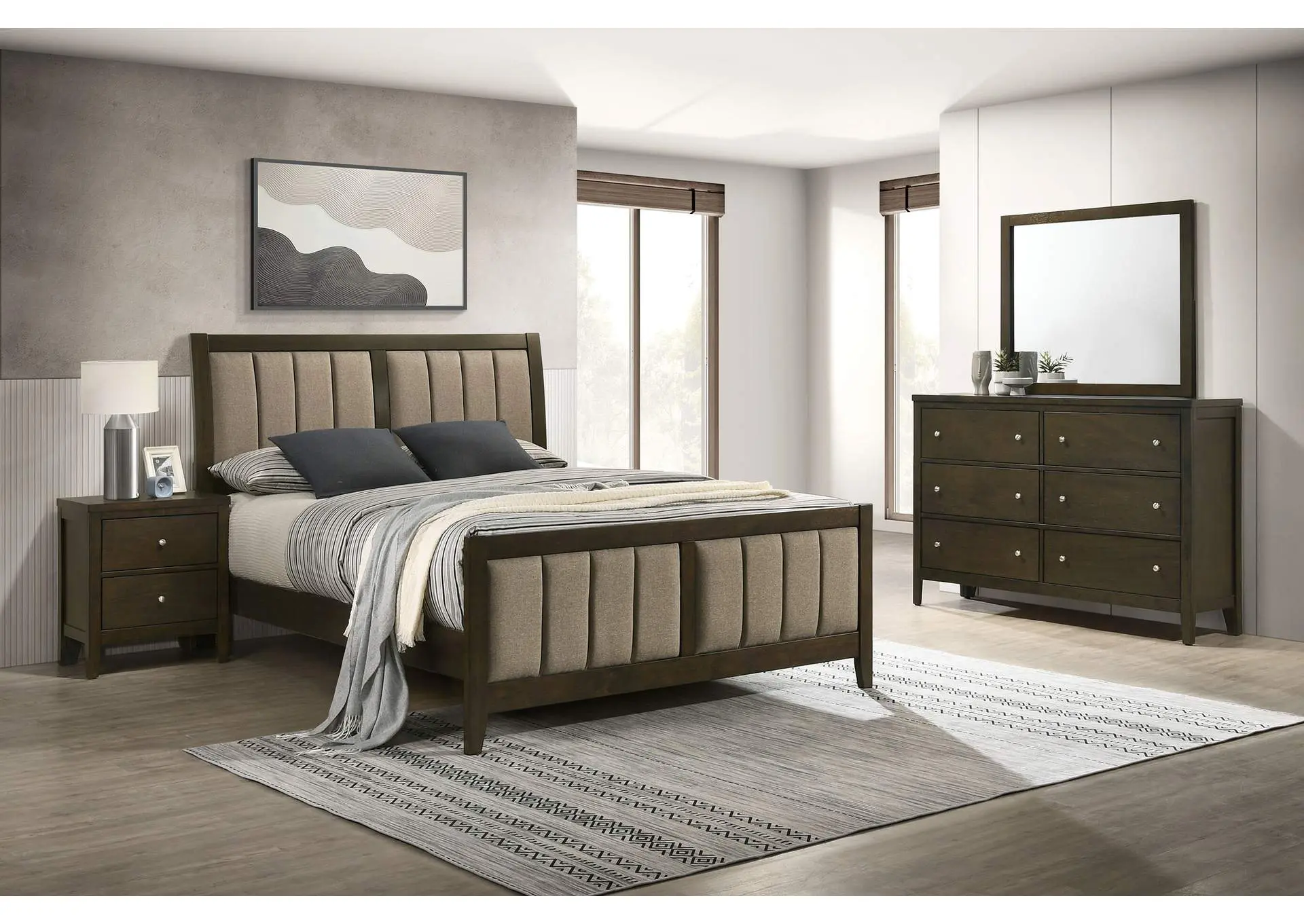 Wilkes 4-Piece Eastern King Bedroom Set with Upholstered Bed Dark Cocoa