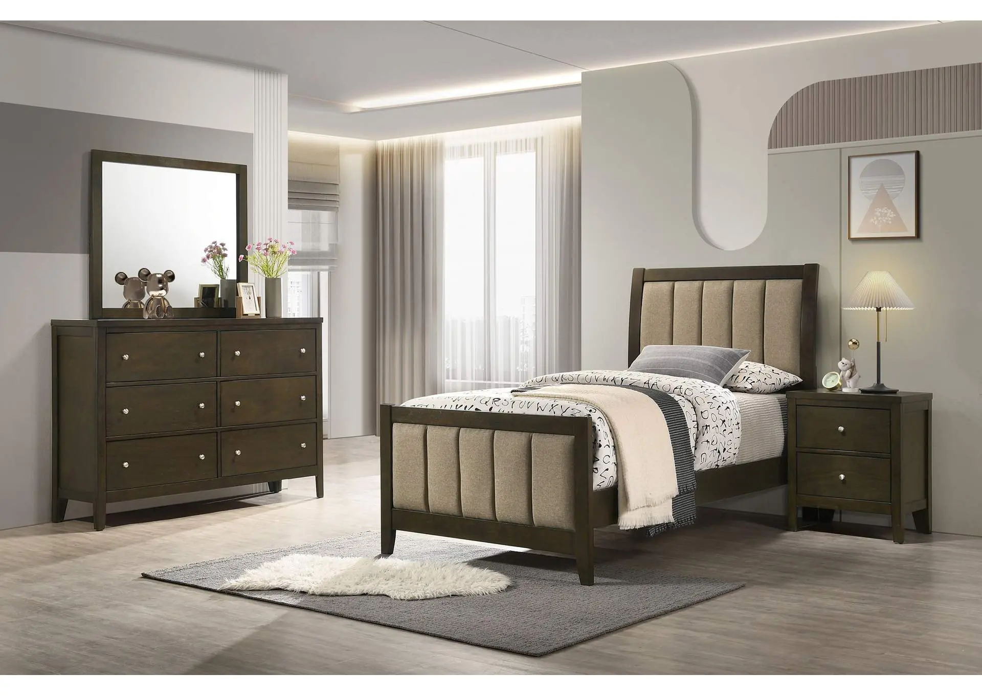 Wilkes 4-Piece Twin Bedroom Set with Upholstered Bed Dark Cocoa