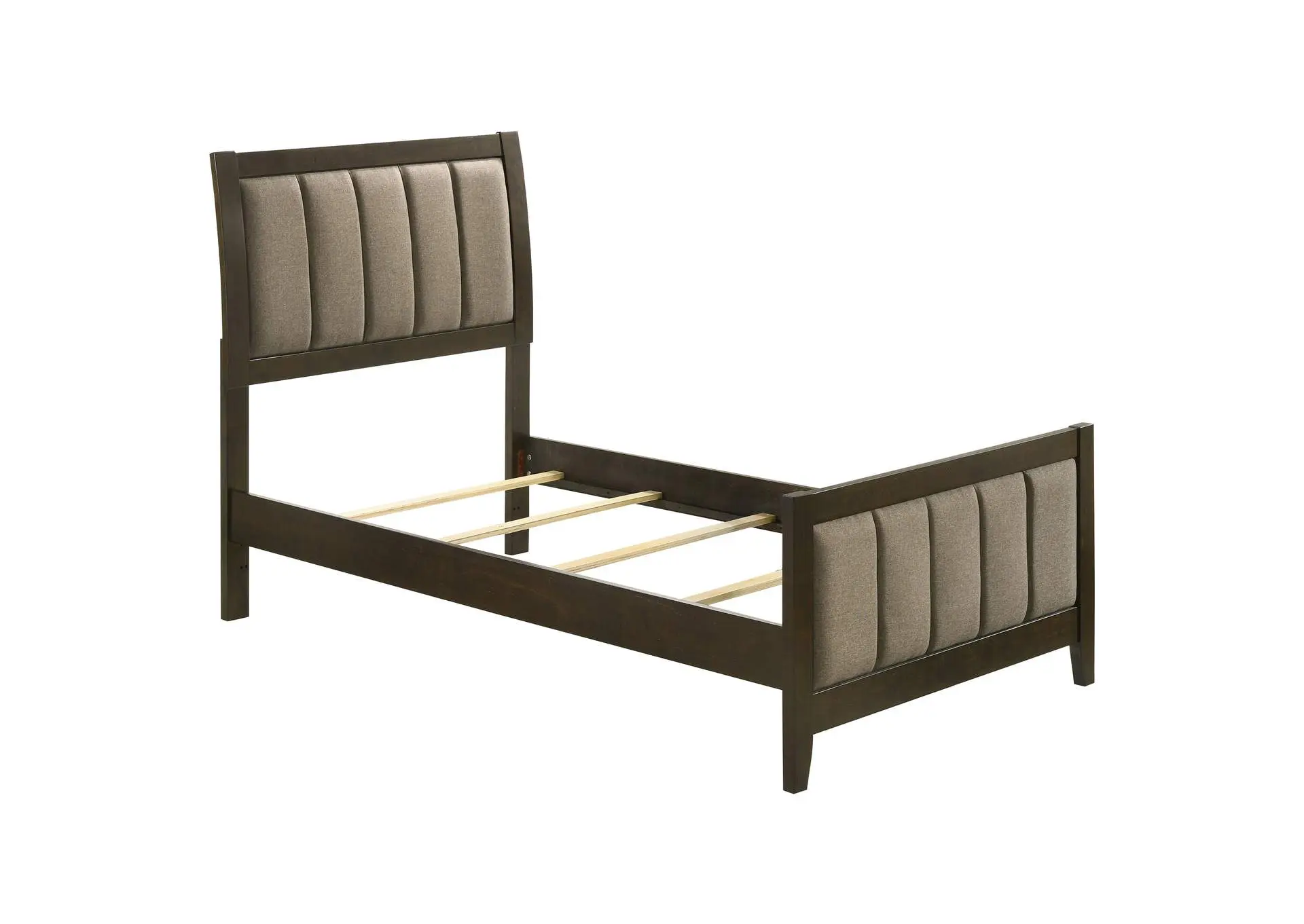 Wilkes Twin Vertical-Channel Upholstered Panel Bed Dark Cocoa