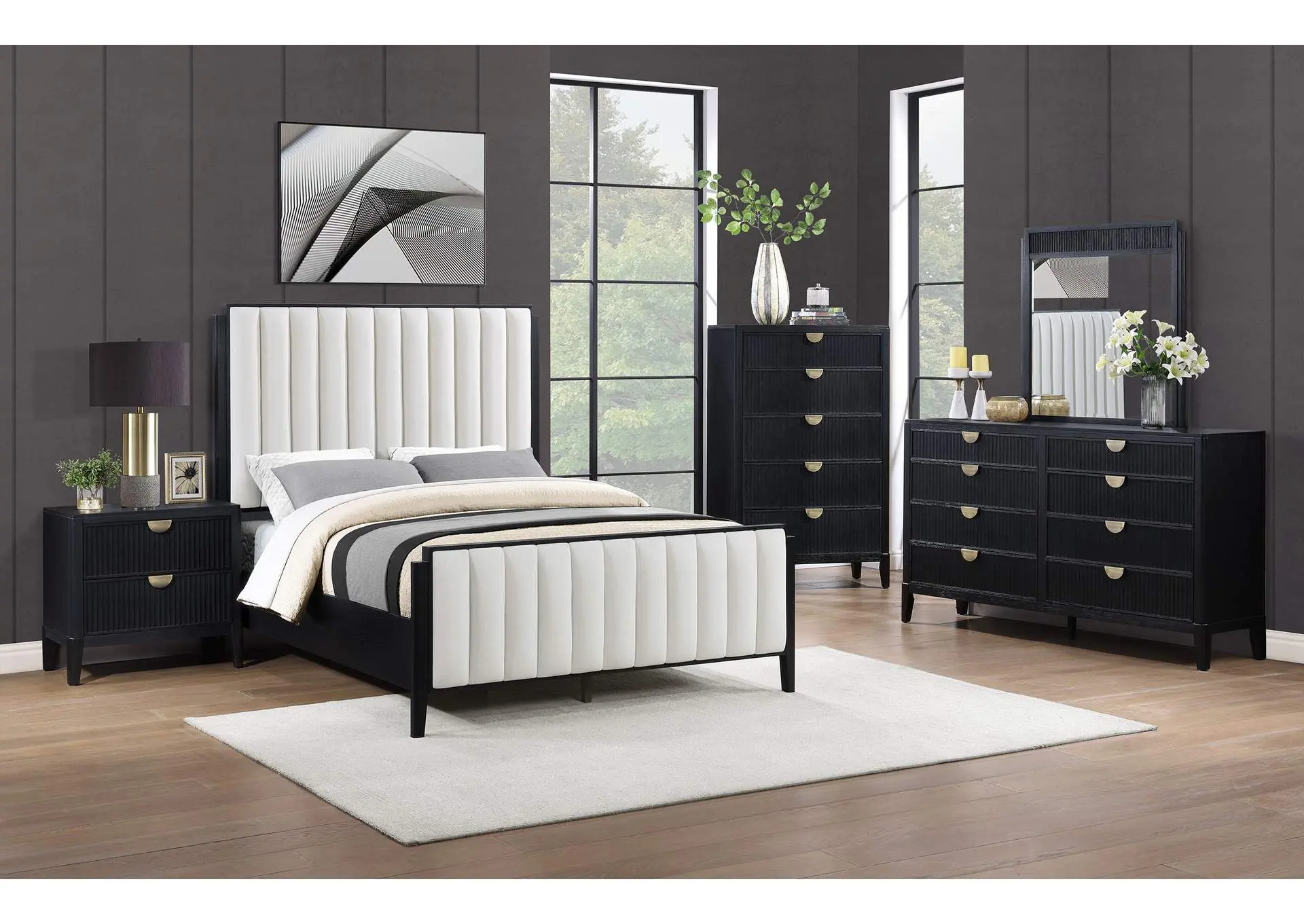 Brookmead 5-piece Upholstered Cal King Bedroom Set Black