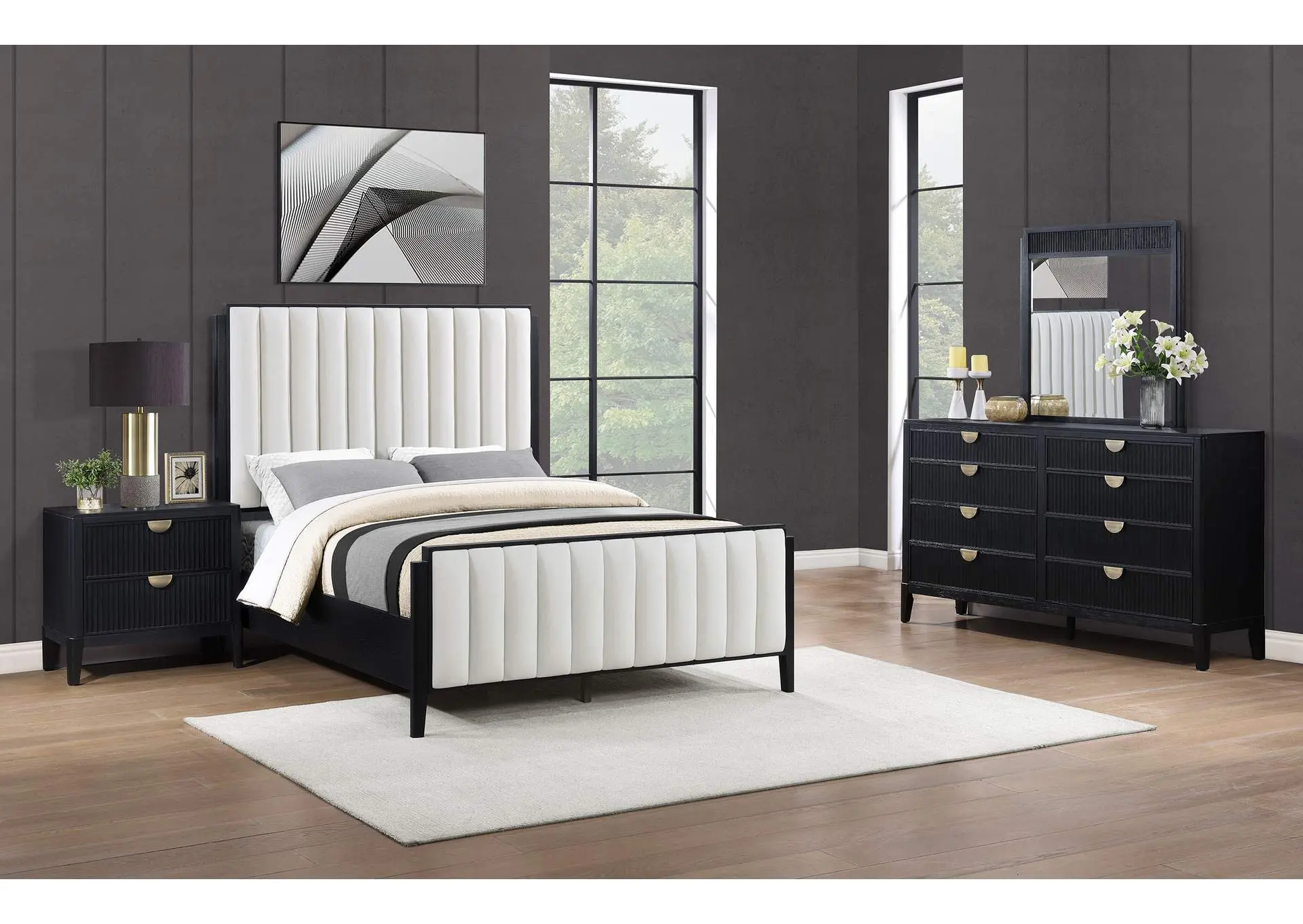 Brookmead 4-piece Upholstered Queen Bedroom Set Black