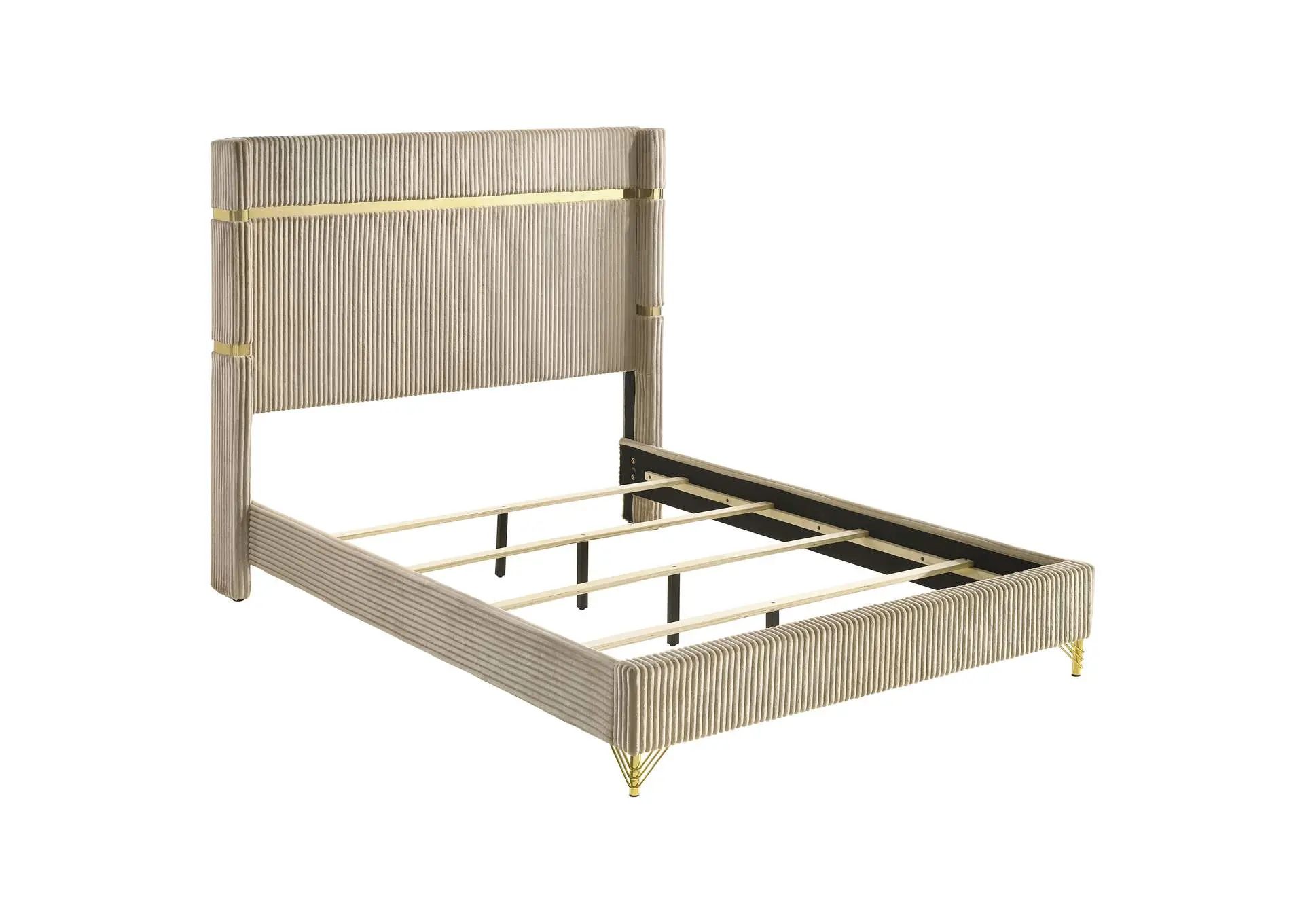 Lucia 61-inch Upholstered Eastern King Wingback Bed Beige