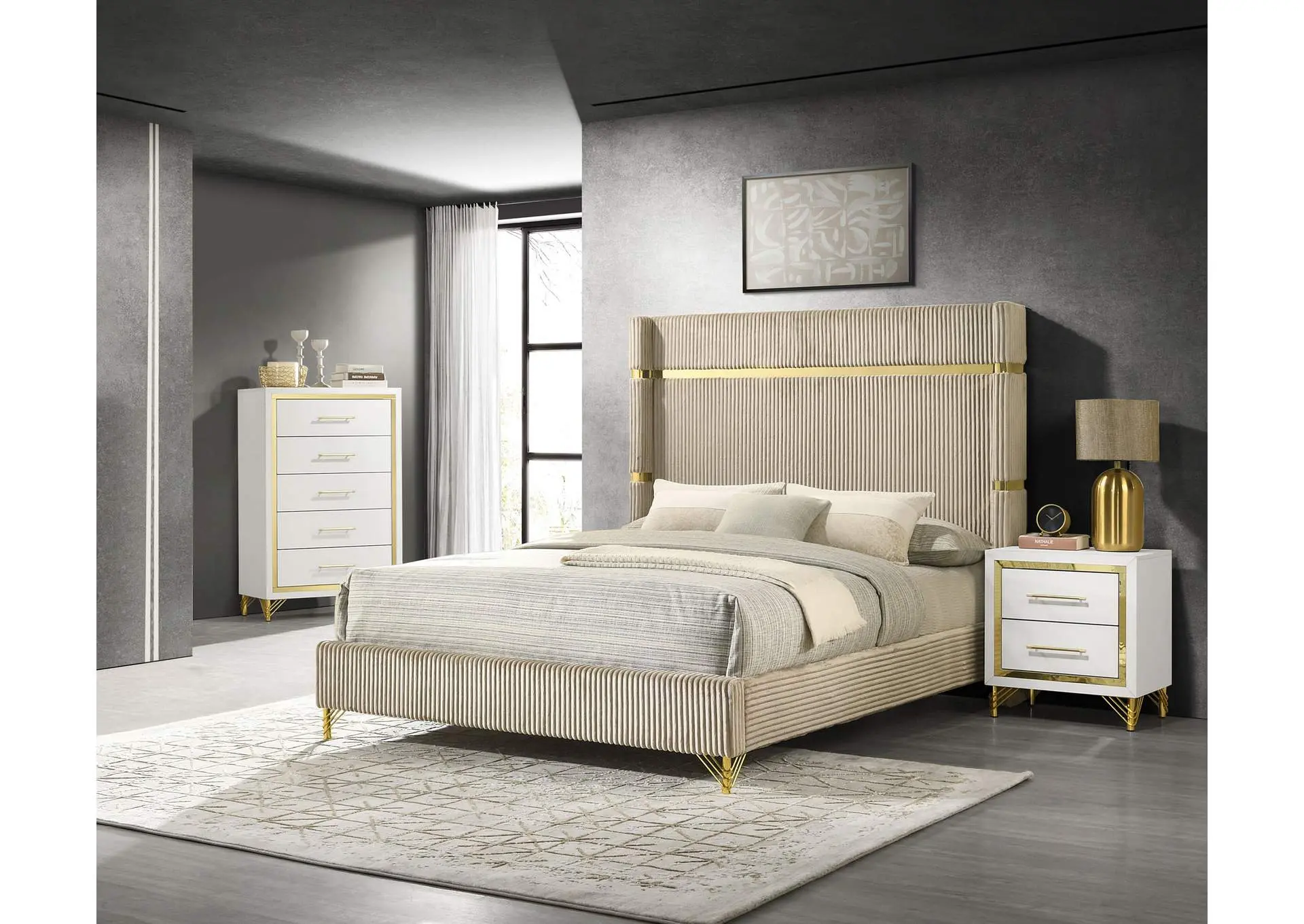 Lucia 3-piece Queen Bedroom Set Beige and White