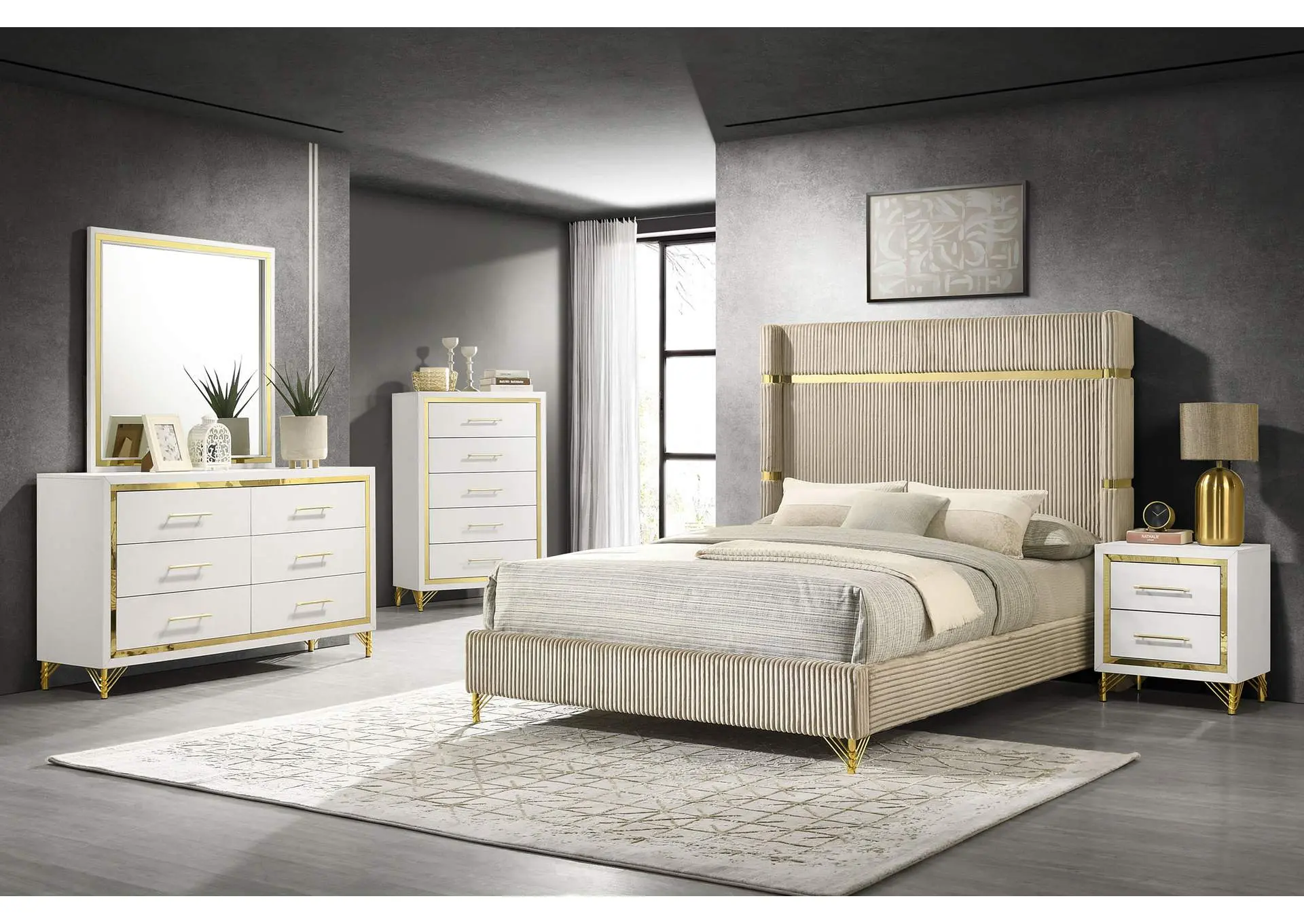Lucia 5-piece Queen Bedroom Set Beige and White