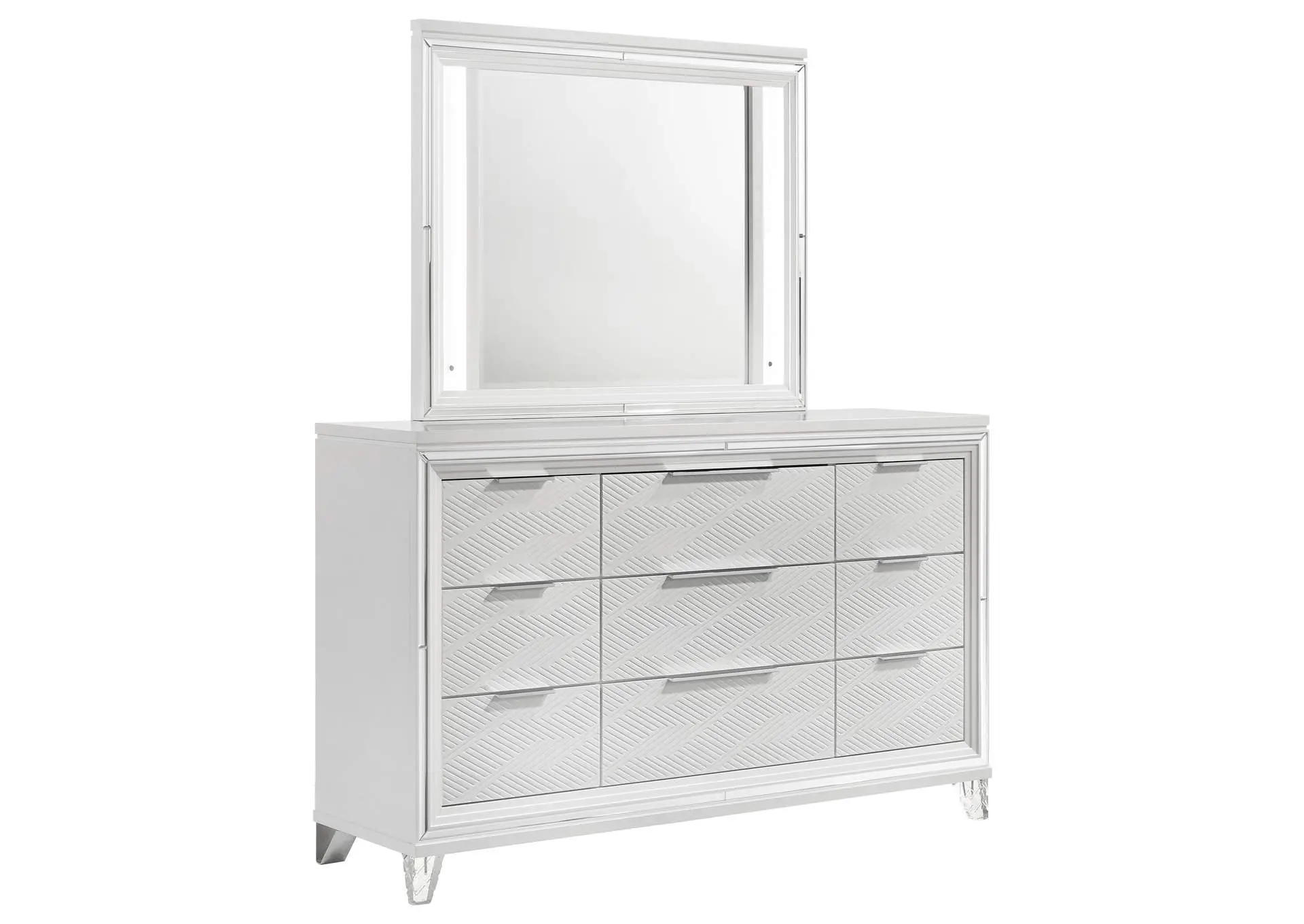 Marmore 9-drawer Dresser and LED Mirror White