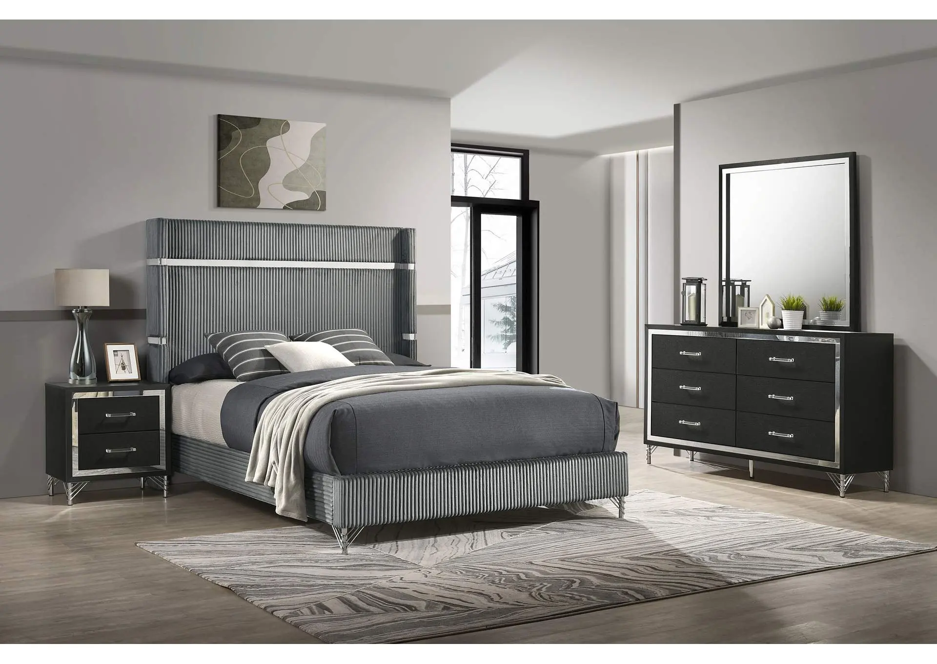 Lucia 4-piece Eastern King Bedroom Set Grey and Black