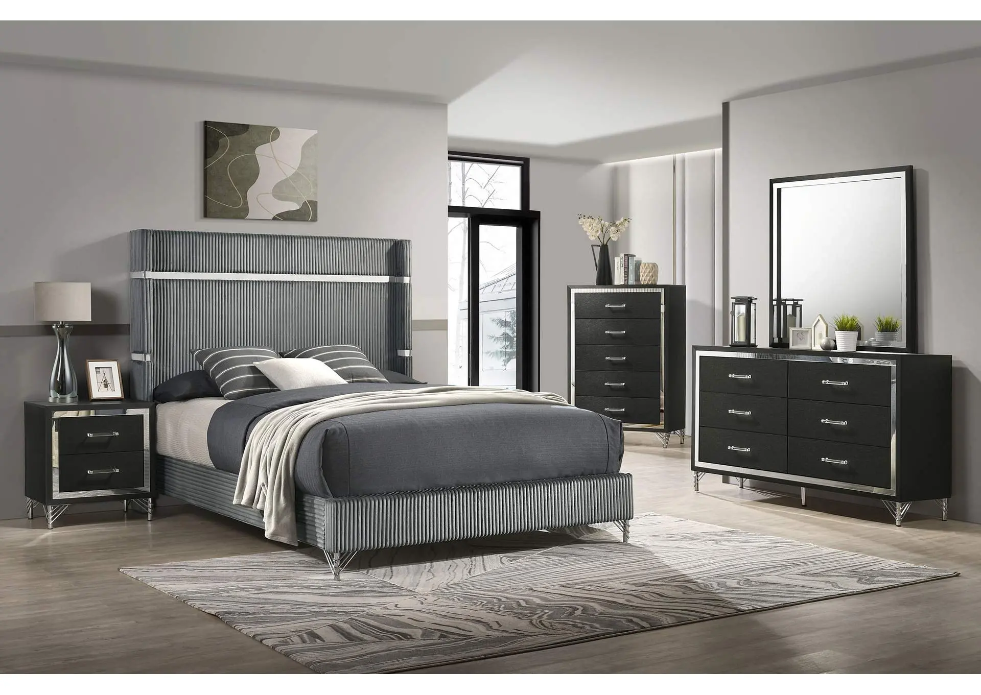 Lucia 5-piece Eastern King Bedroom Set Grey and Black