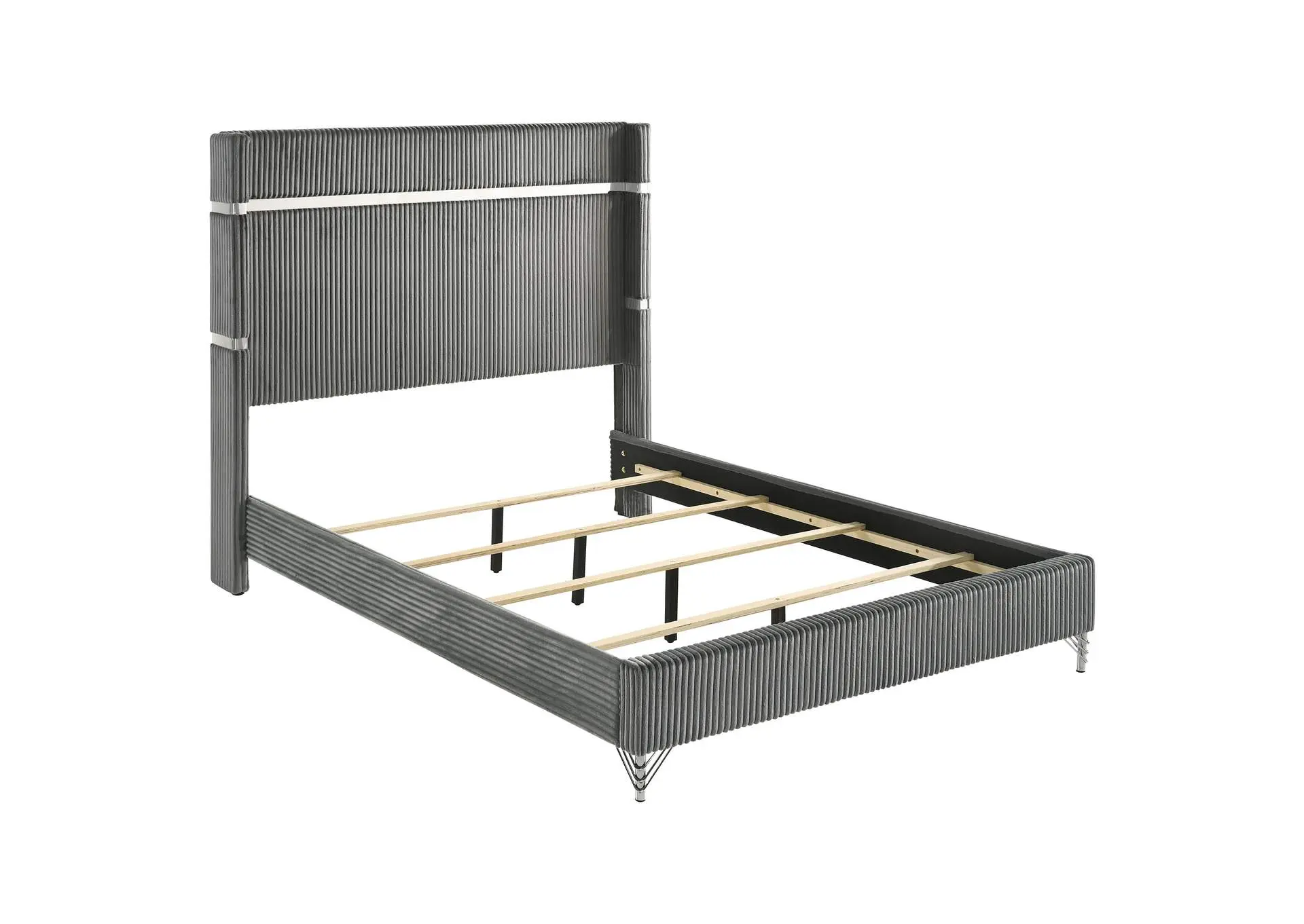 Lucia 61-inch Upholstered Eastern King Wingback Bed Grey