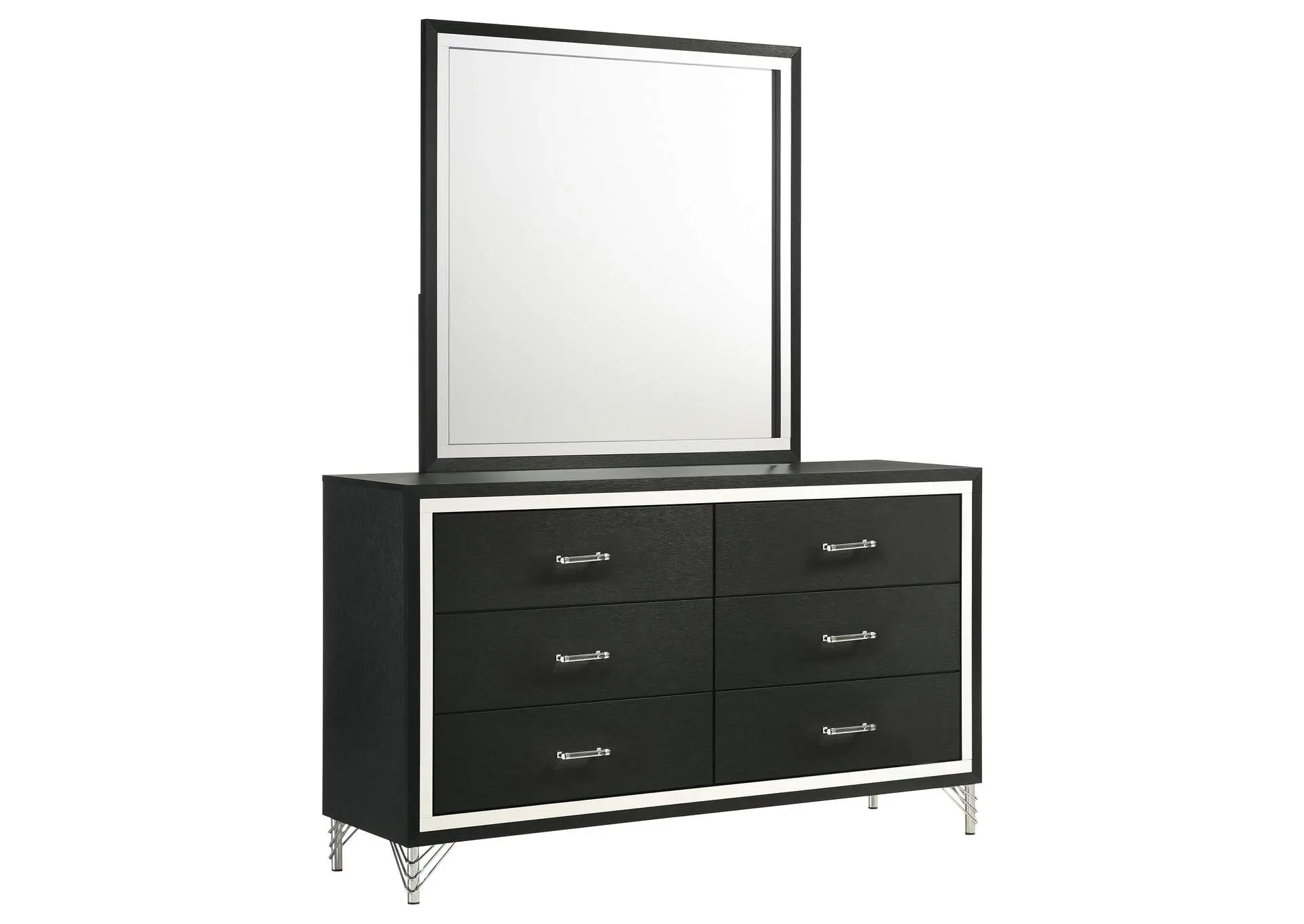 Lucia 6-drawer Dresser and Mirror Black