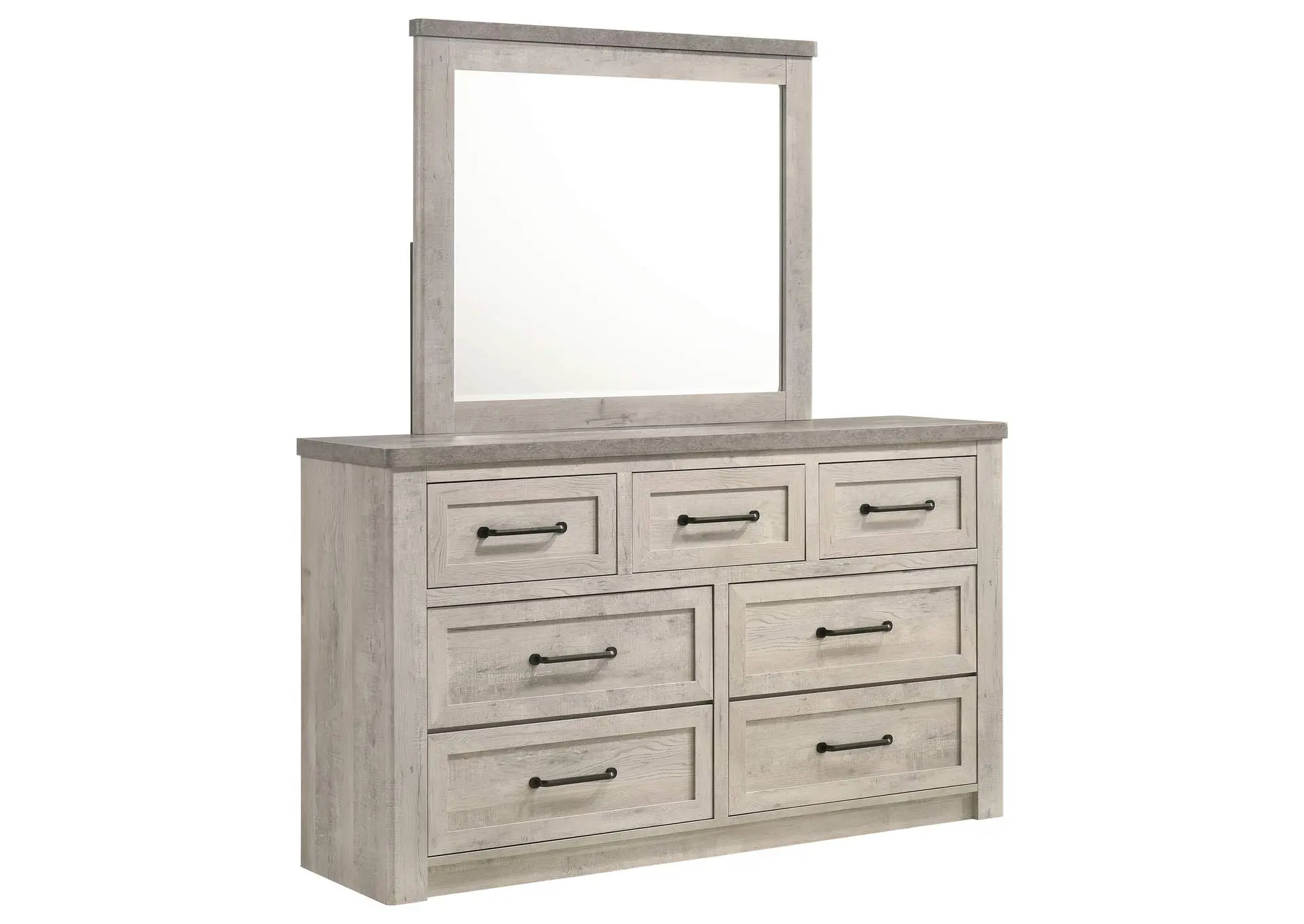 Nevado Farmhouse 7-Drawer Dresser and Beveled Mirror Set