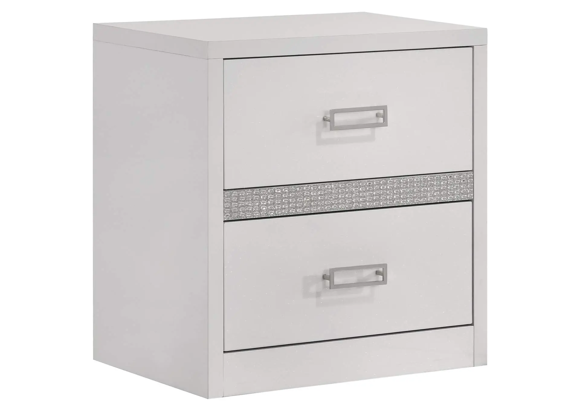 Viana Contemporary 2-Drawer Nightstand with Chrome Pulls White High Gloss